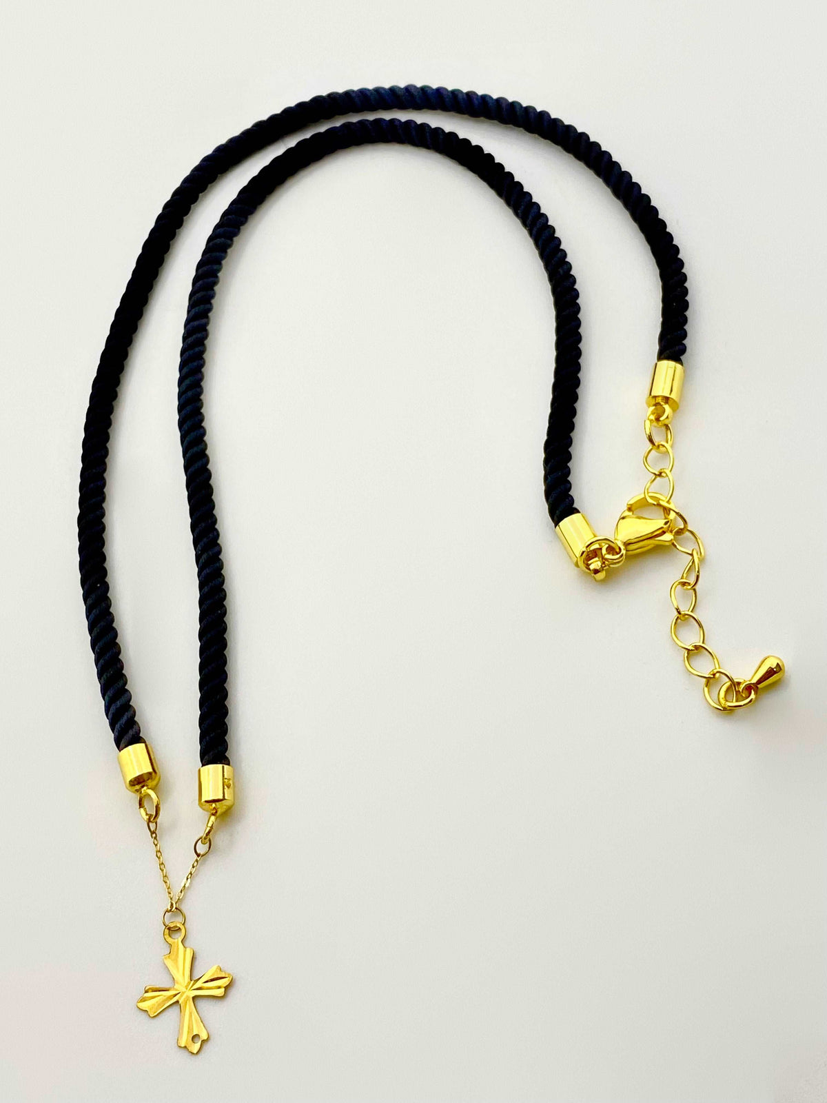 18K Gold cross pendant with Black thread adjustable necklace - Embellish Gold