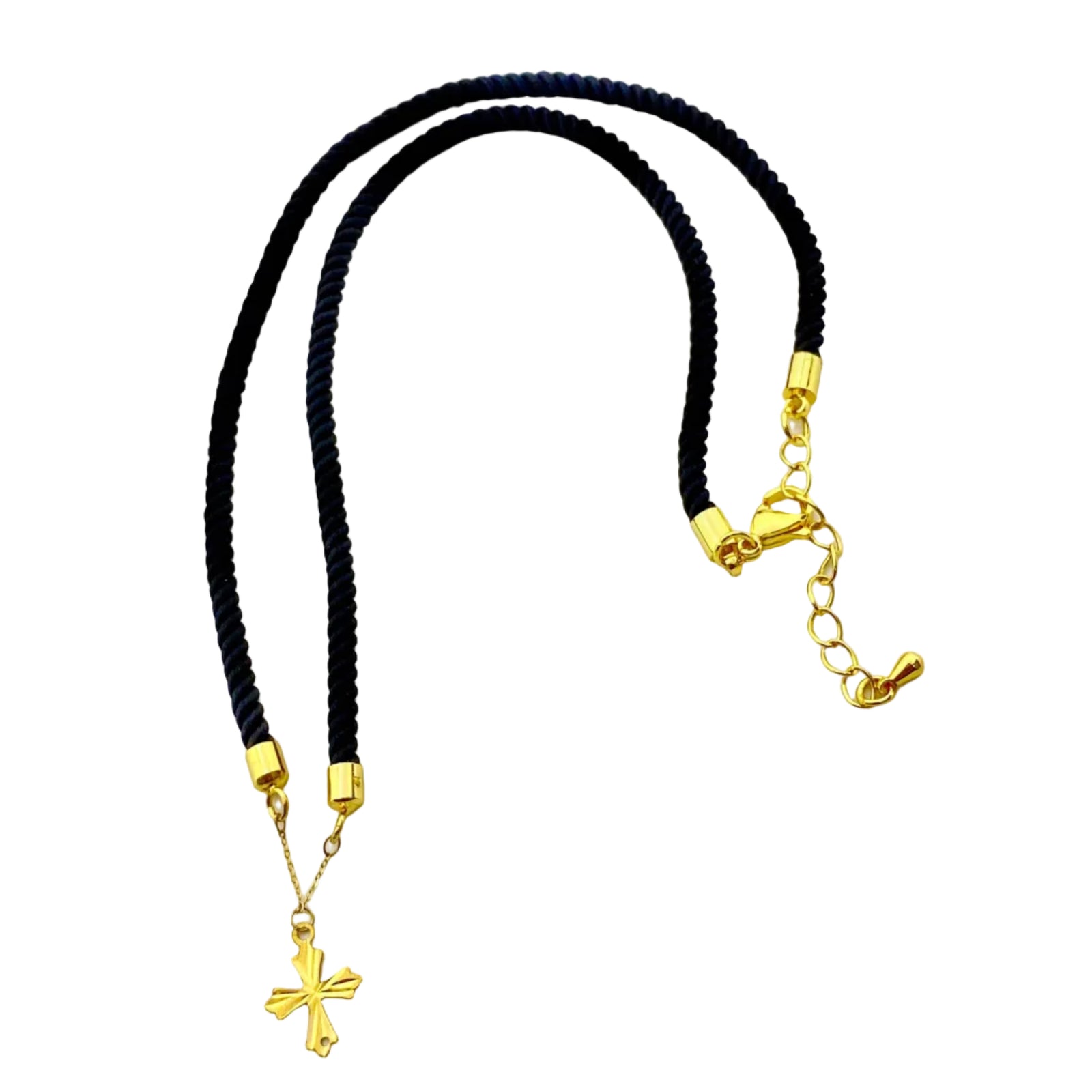 18K Gold Cross Pendant With Black Thread Adjustable Necklace - Necklaces - Embellish Gold
