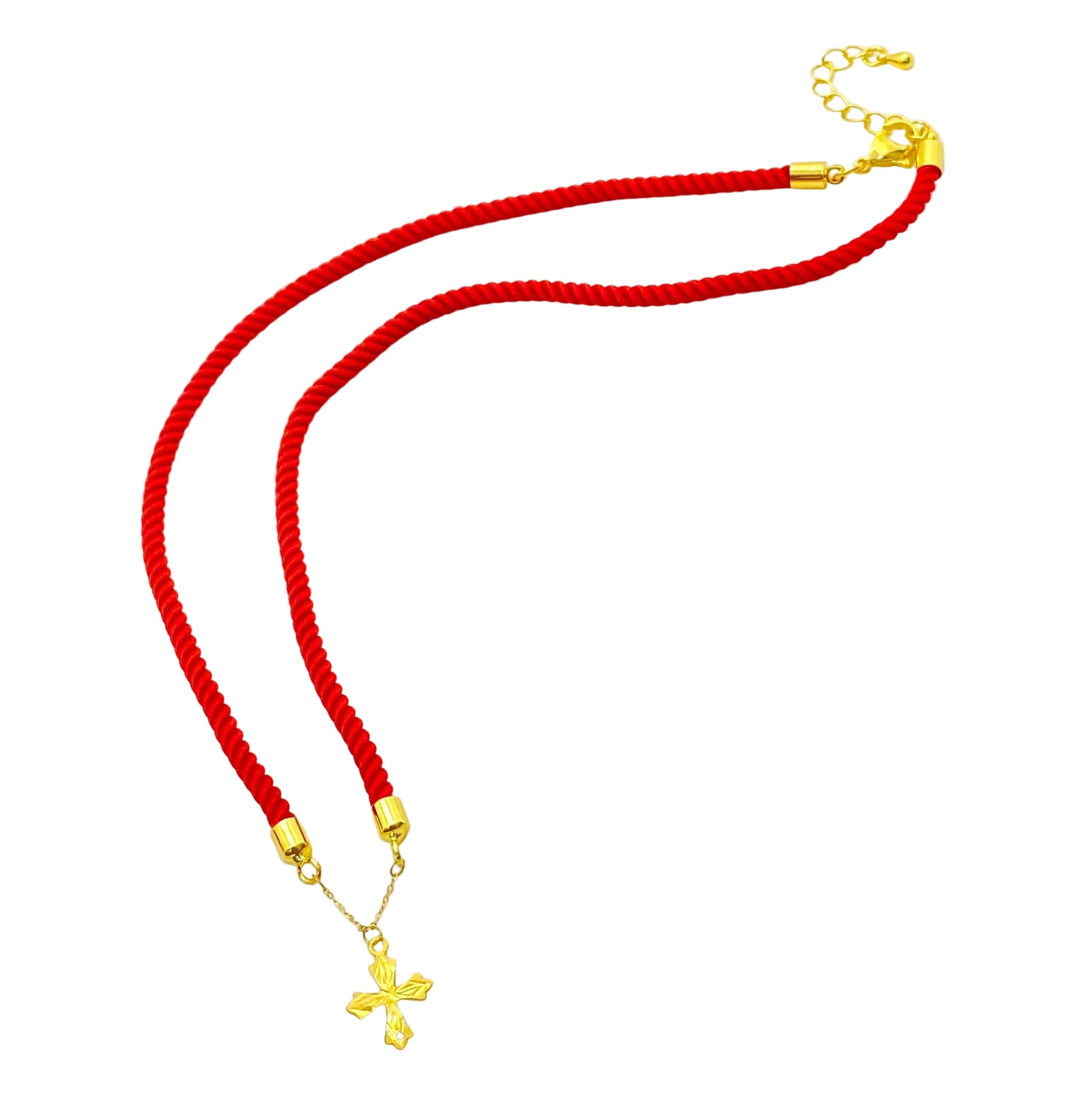 18K Gold Cross Pendant With Red Thread Adjustable Necklace - Necklaces - Embellish Gold