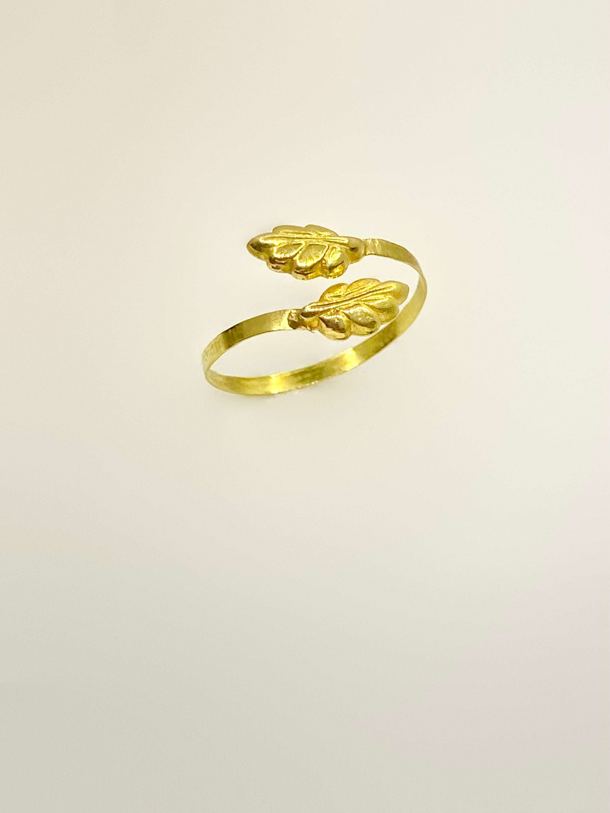 18K Real Gold Double Leaf Ring - Embellish Gold
