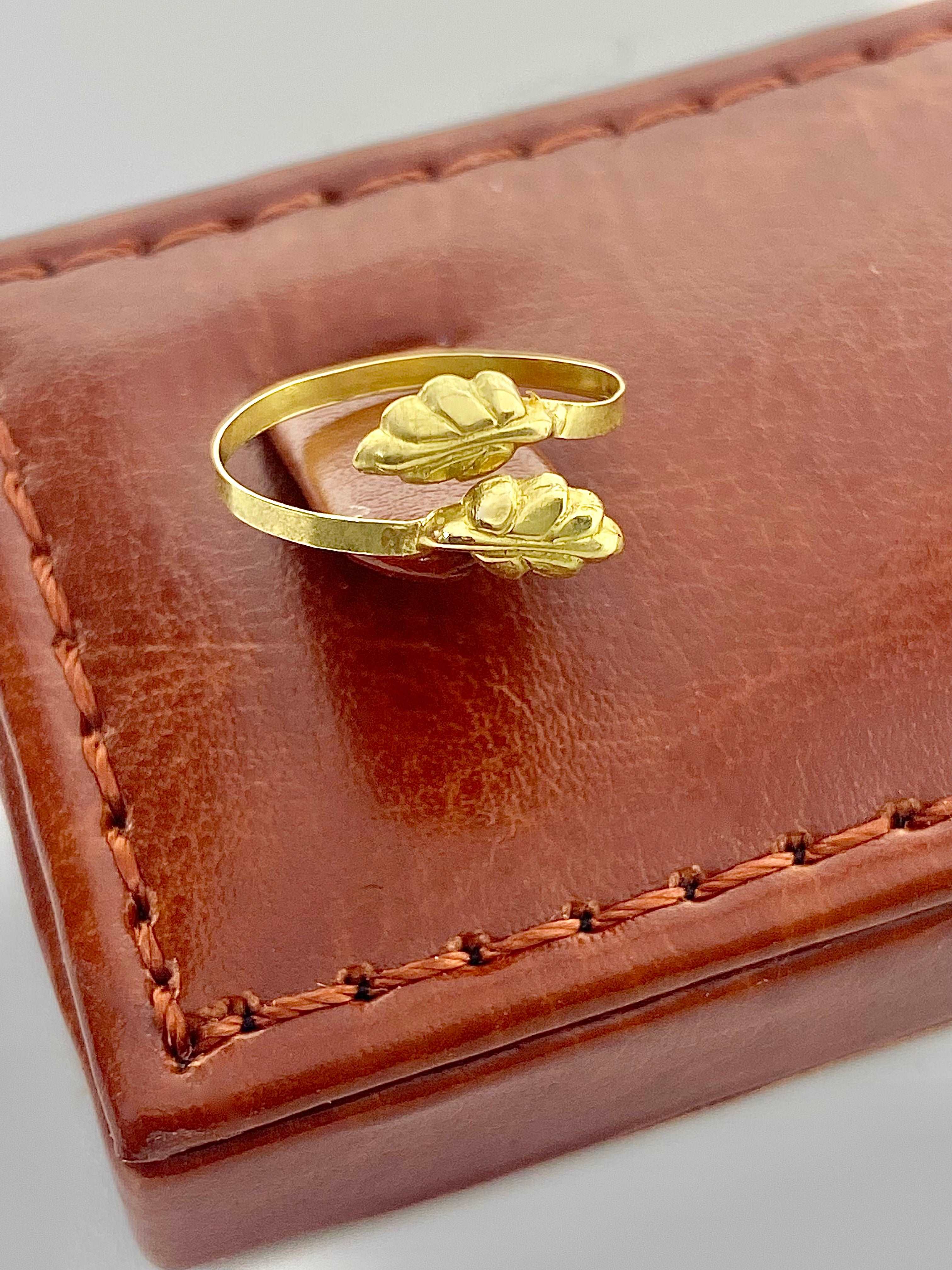 18K Real Gold Double Leaf Ring - Embellish Gold