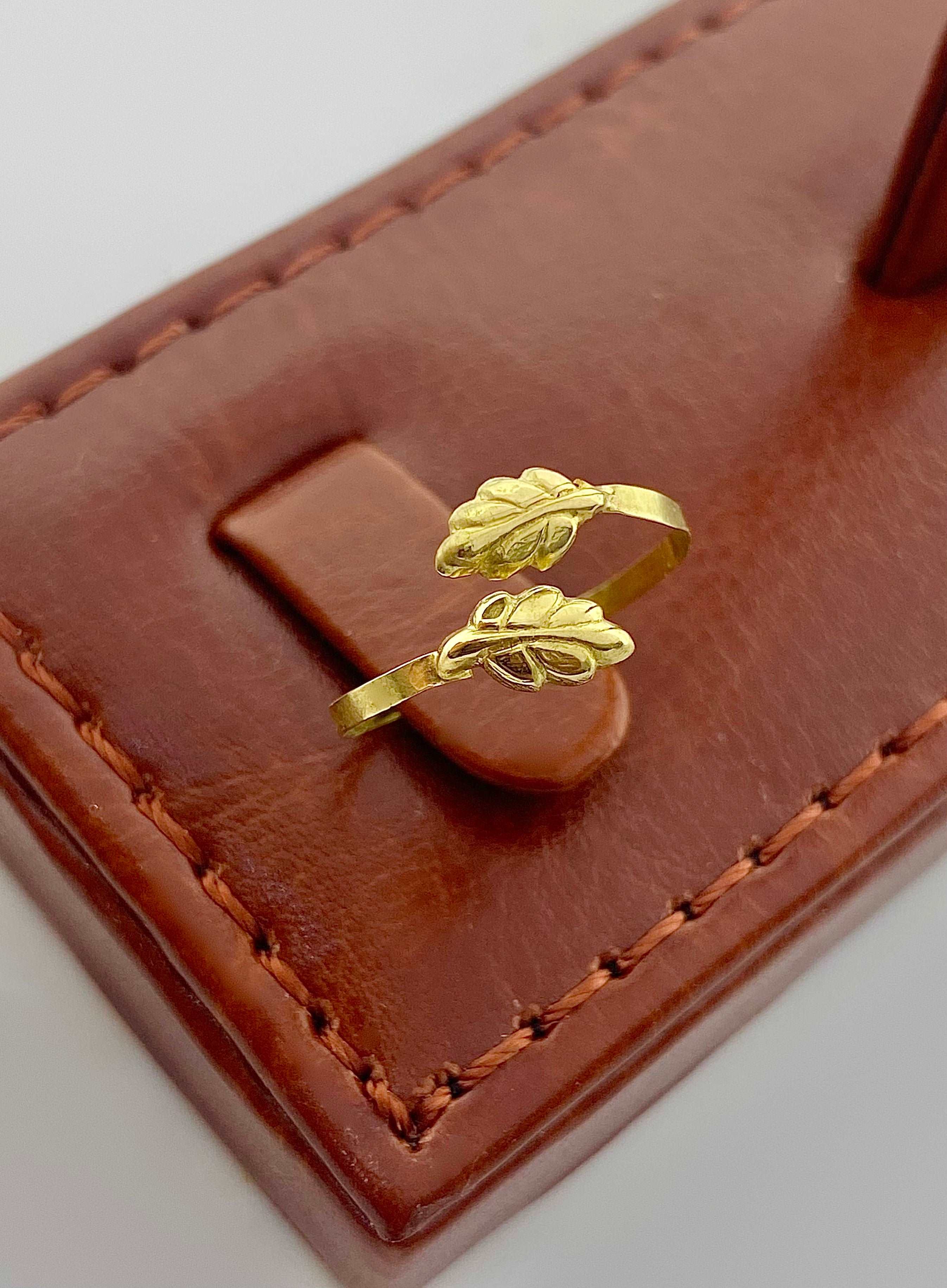 18K Real Gold Double Leaf Ring - Embellish Gold