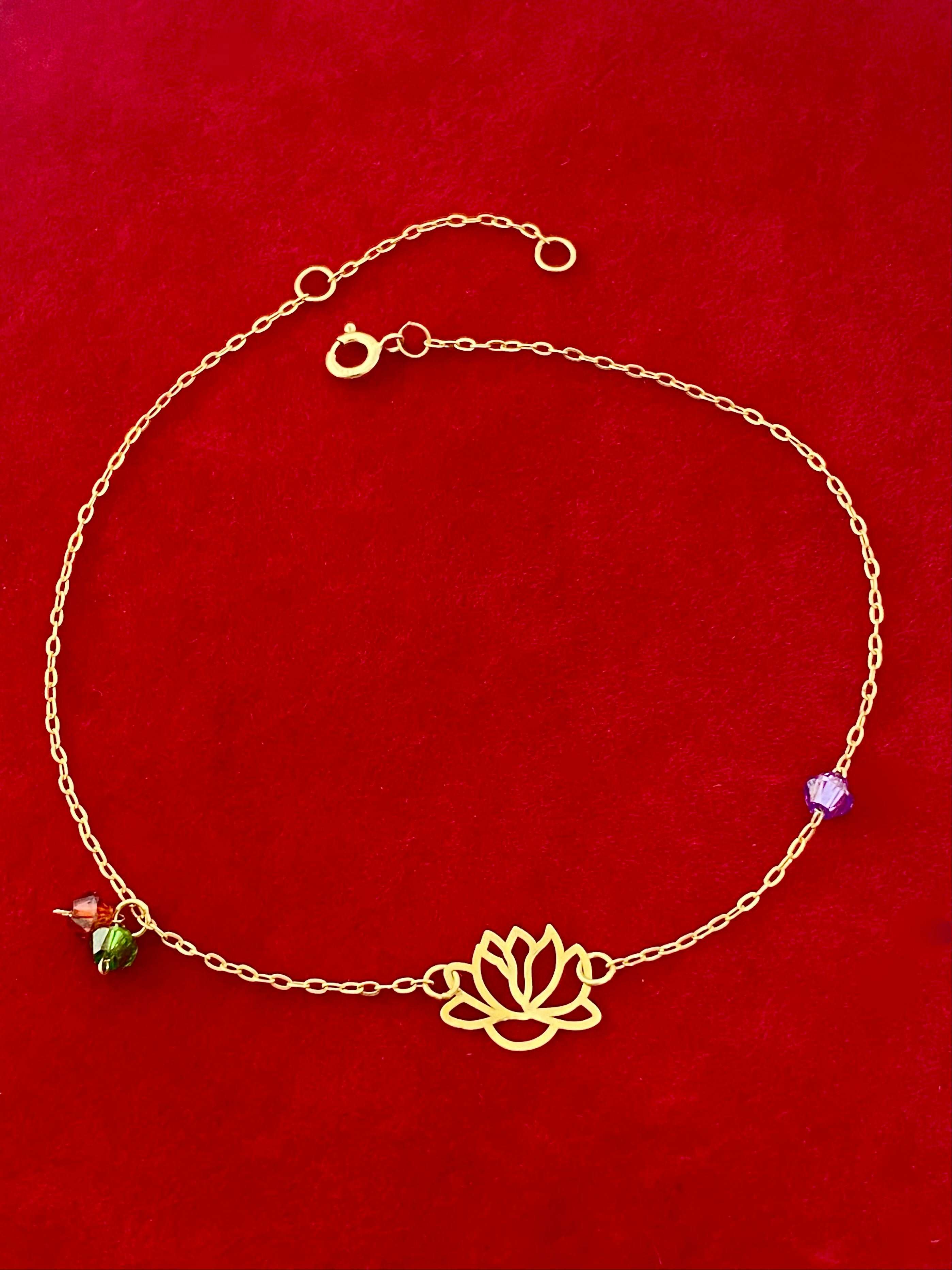 18K Real Gold Lotus Flower With Zircon Stone Bracelet - Embellish Gold