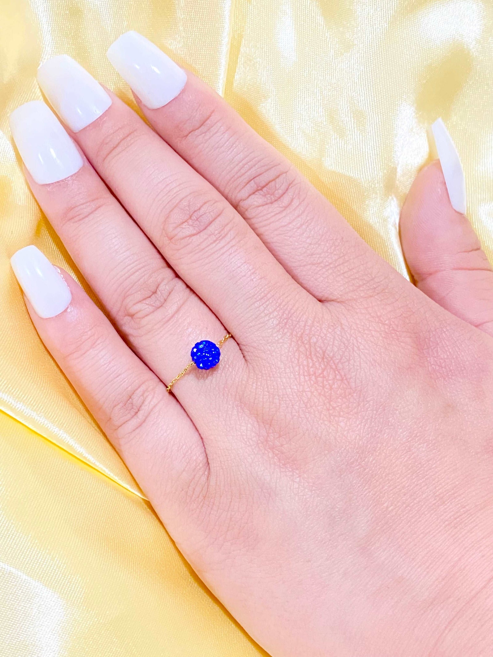 18K Real Gold Blue Swarovski Chain Ring - New Launch - Embellish Gold