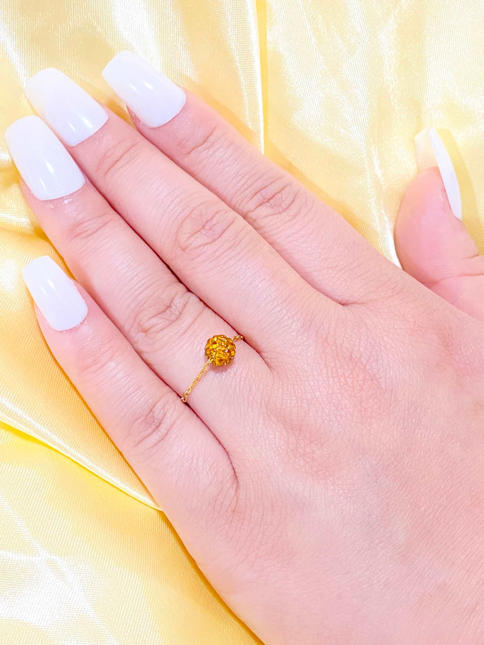 18K Real Gold Orange Swarrovski Chain Ring - New Launch - Embellish Gold