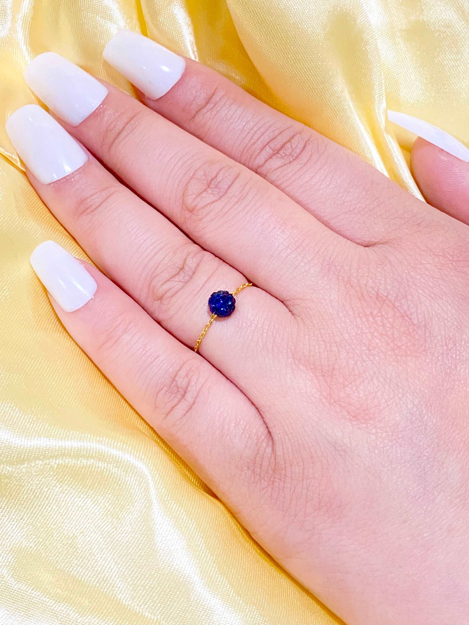 18K Gold Navy Blue Swarovski Chain Ring - New Launch - Embellish Gold