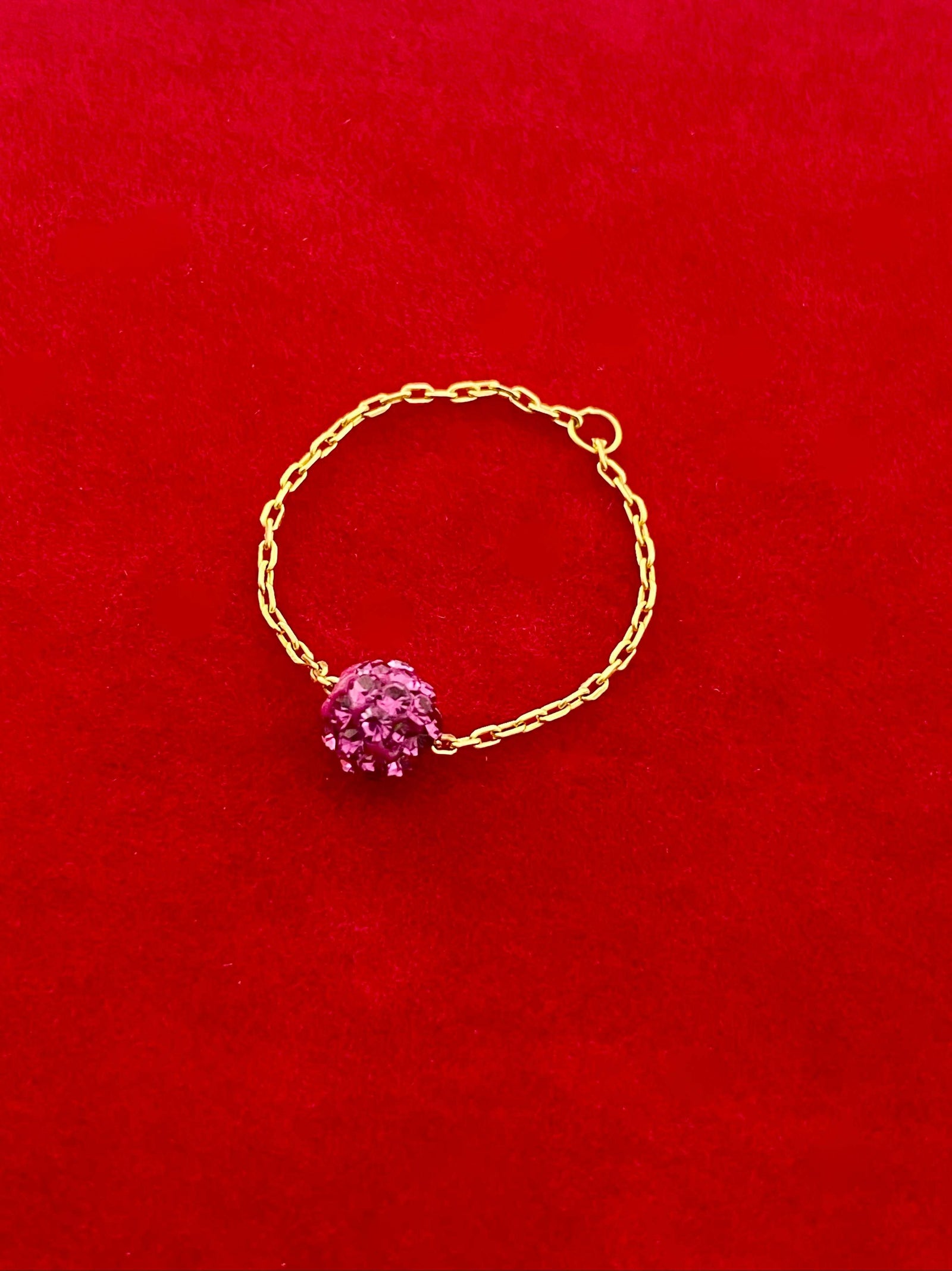 18K Real Gold Pink Swarovski Chain Ring - New Launch - Embellish Gold