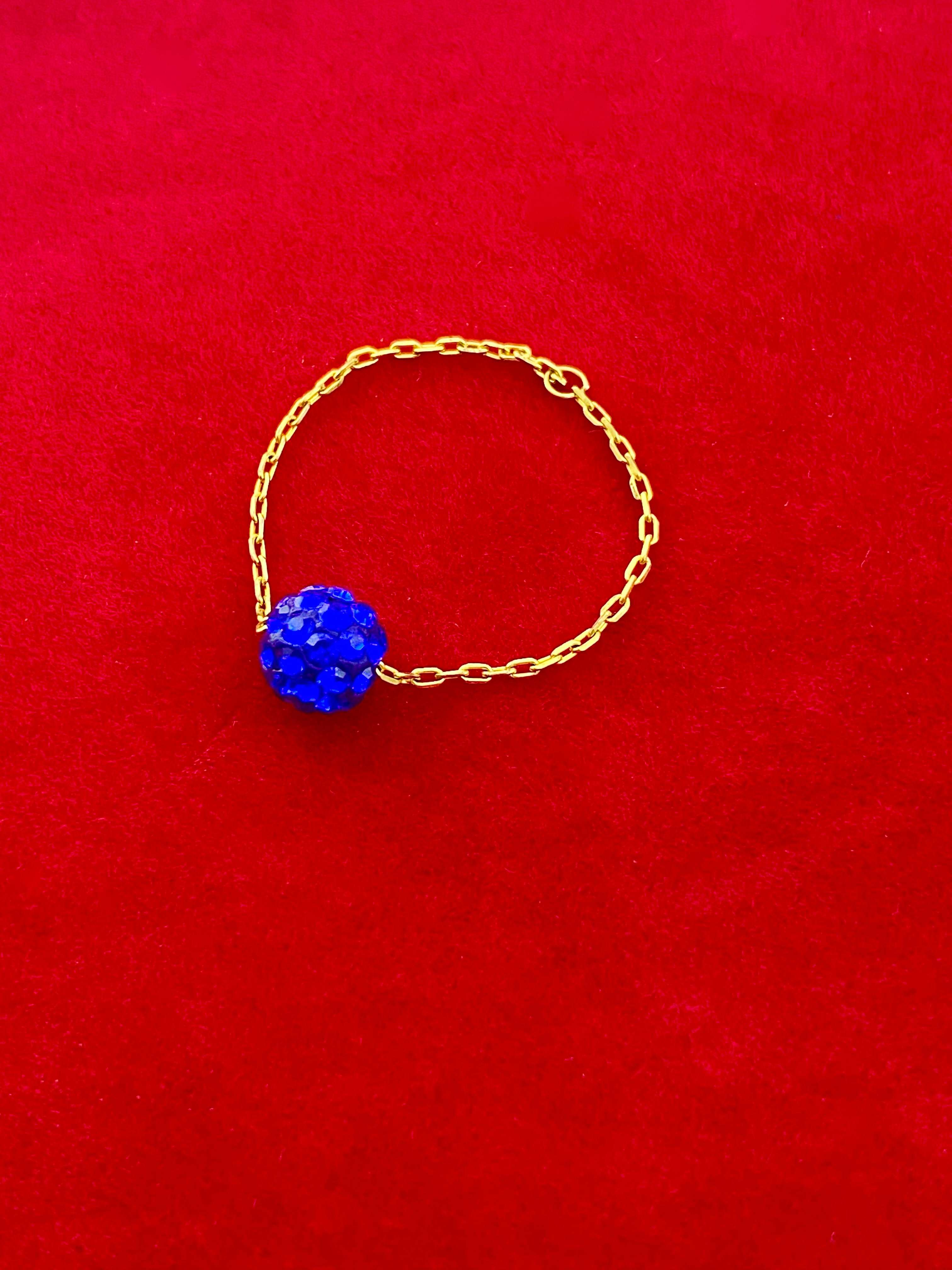 18K Real Gold Blue Swarovski Chain Ring - Embellish Gold