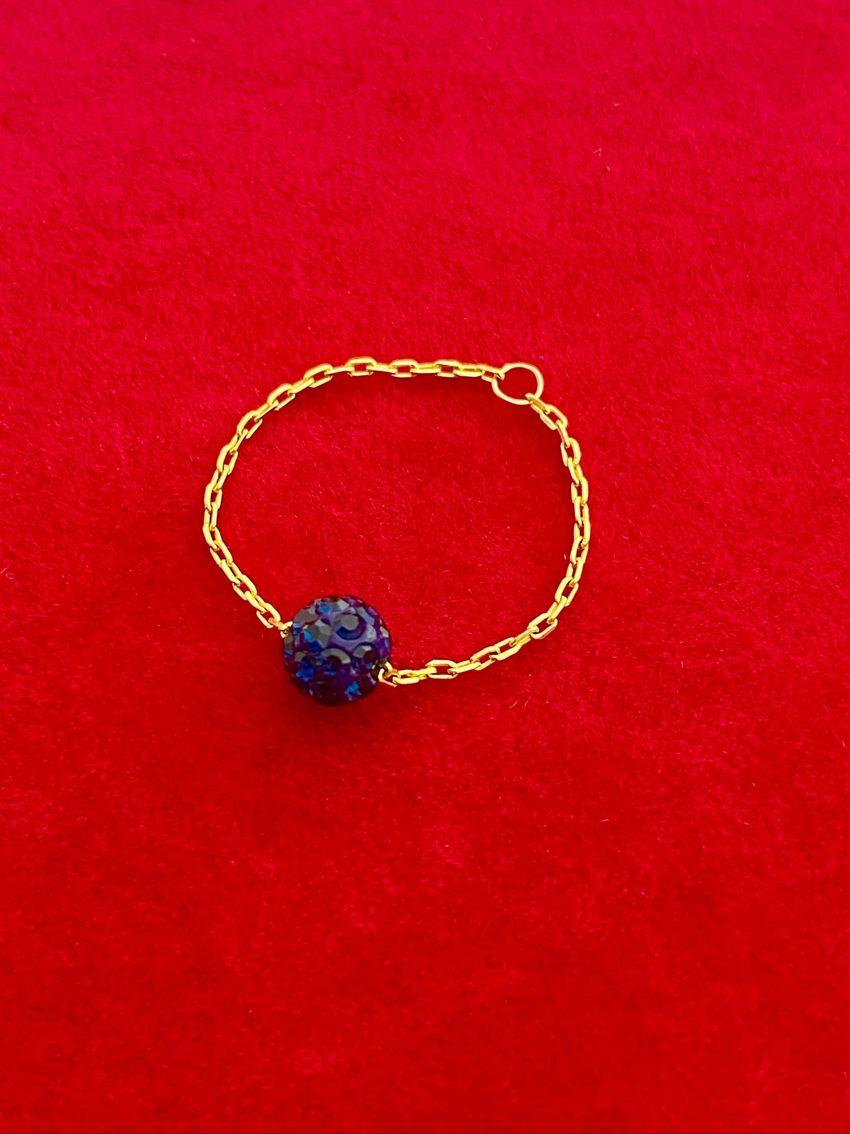 18K Gold Navy Blue Swarovski Chain Ring - Embellish Gold