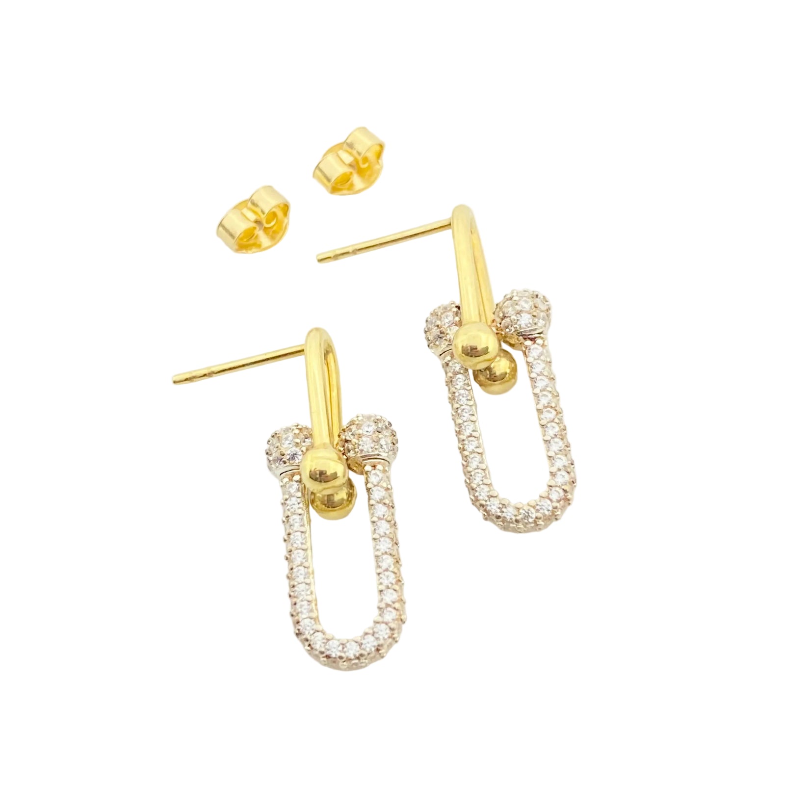 18K Real Gold Paper Clip Earrings With Zircon - Earrings - Embellish Gold