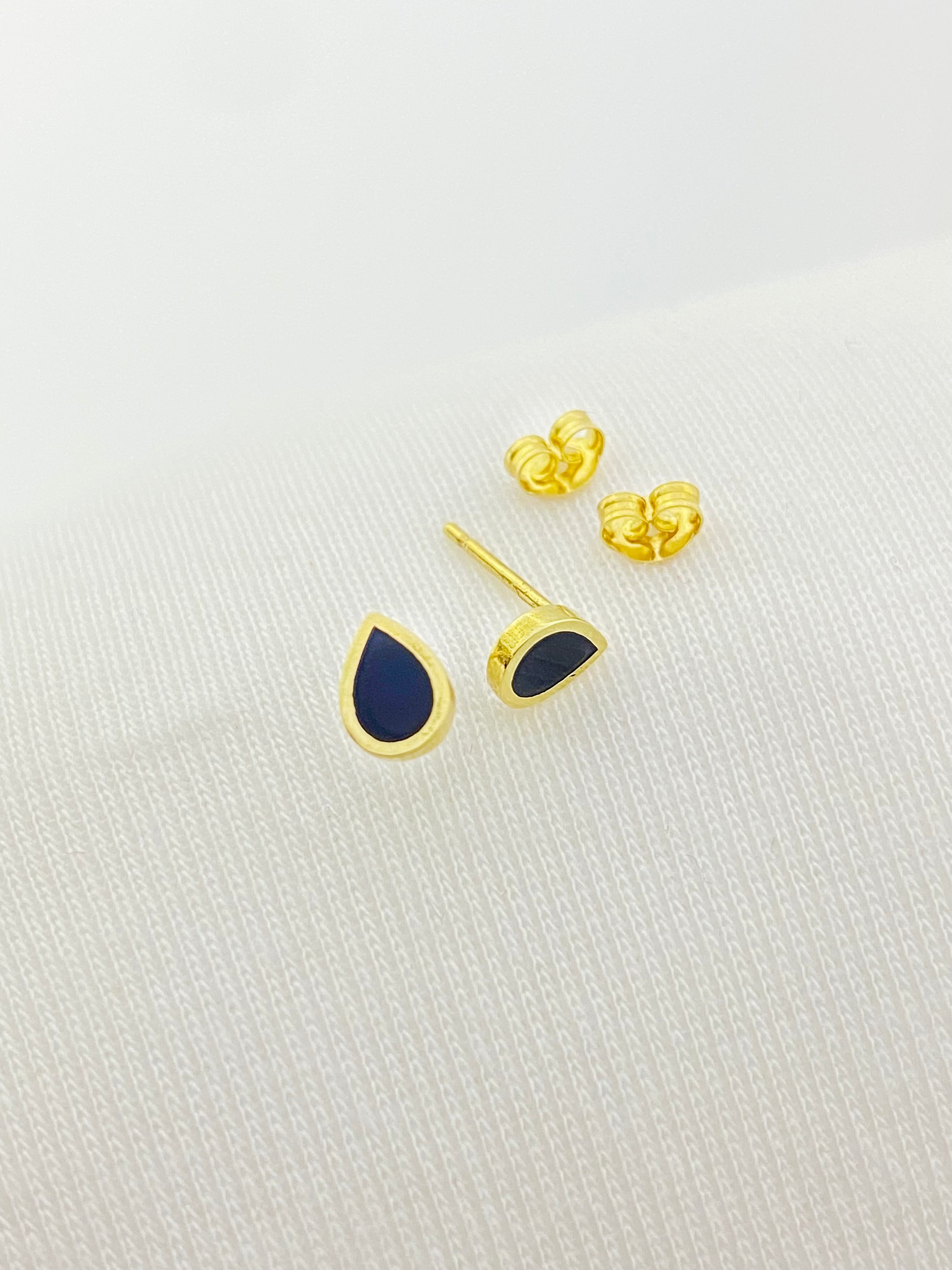 18K Gold Black Droplet Earrings - Embellish Gold