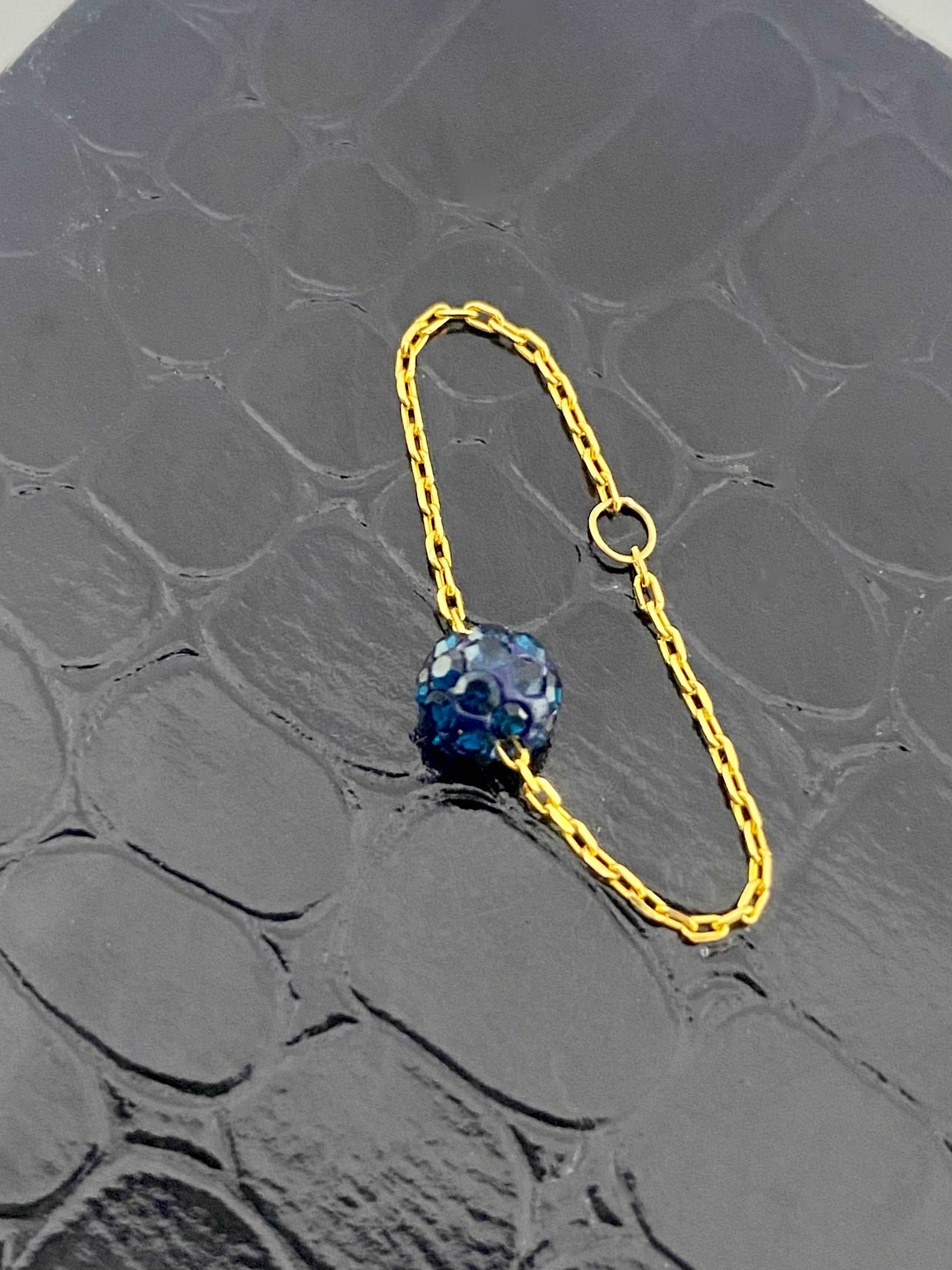 18K Gold Navy Blue Swarovski Chain Ring - Embellish Gold