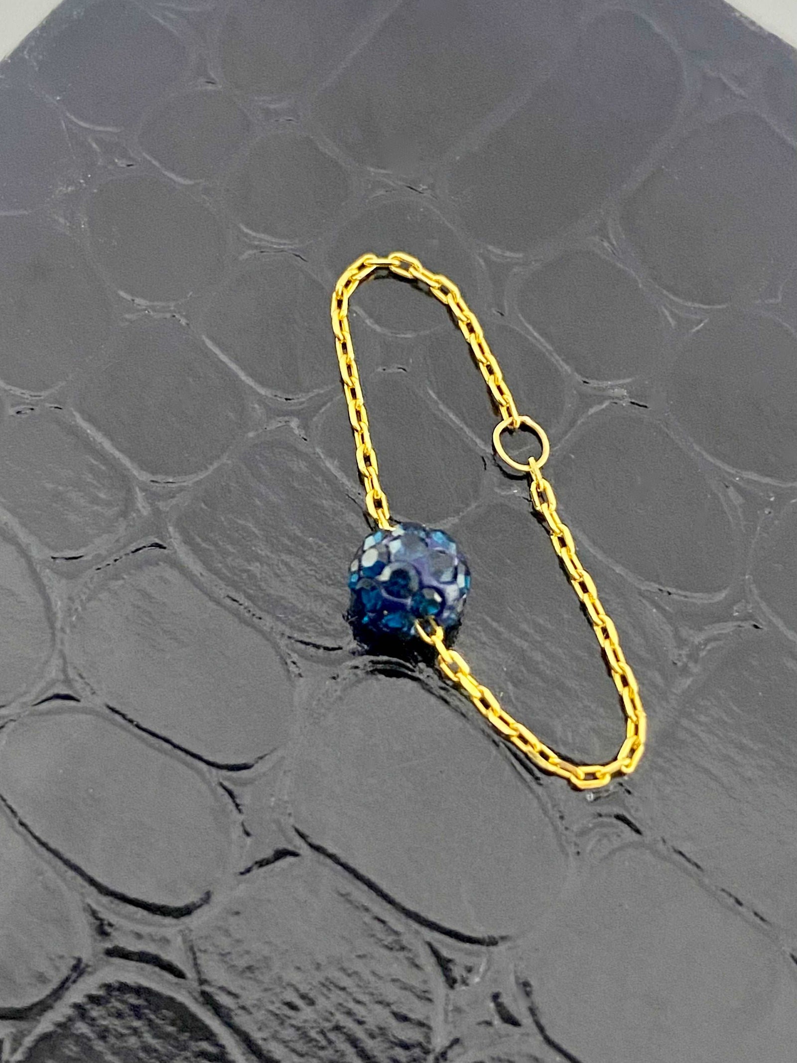 18K Gold Navy Blue Swarovski Chain Ring - New Launch - Embellish Gold