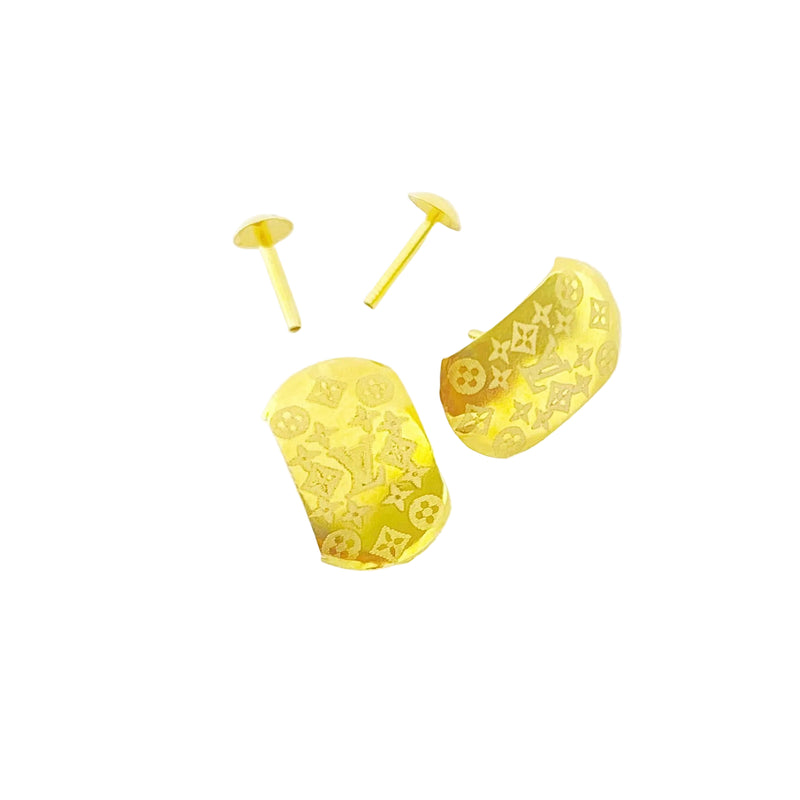 18K Real Gold Lv Texture Earrings - 18k Gold Earrings - Embellish Gold