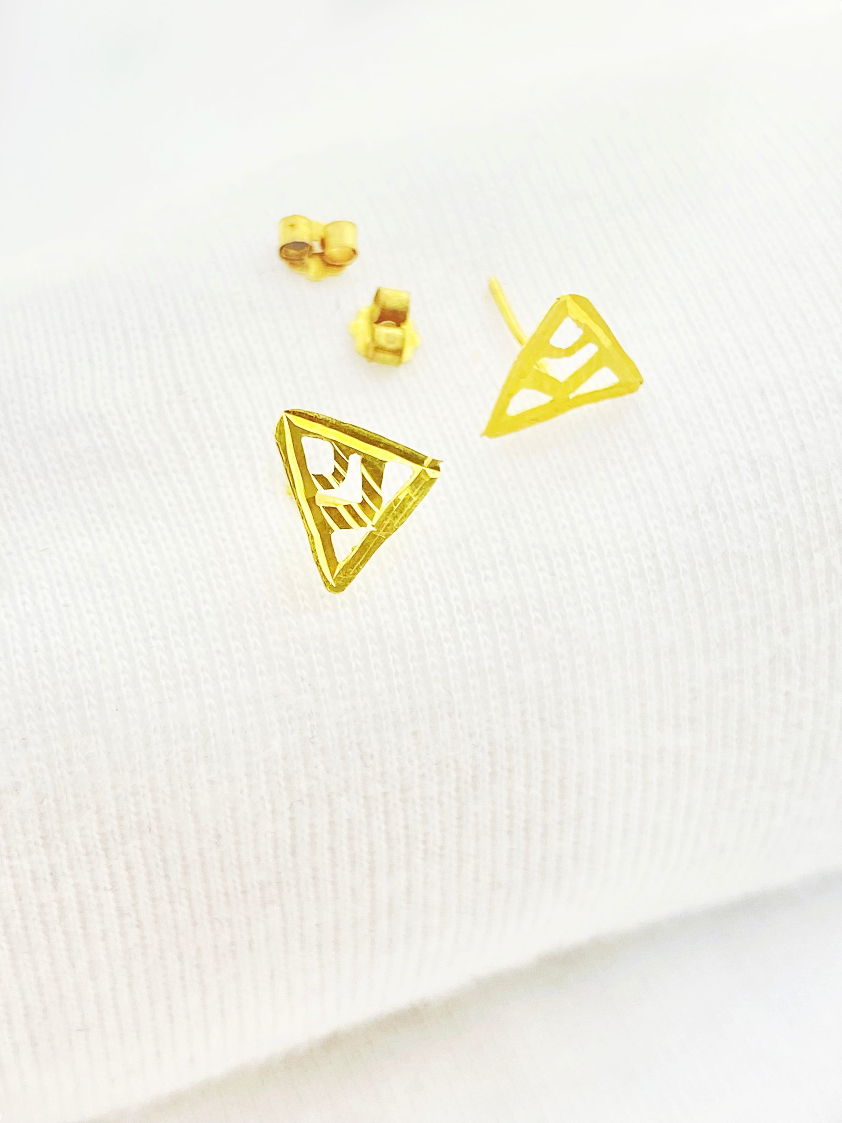 18K Real Gold Triangle Hole Earrings - Embellish Gold