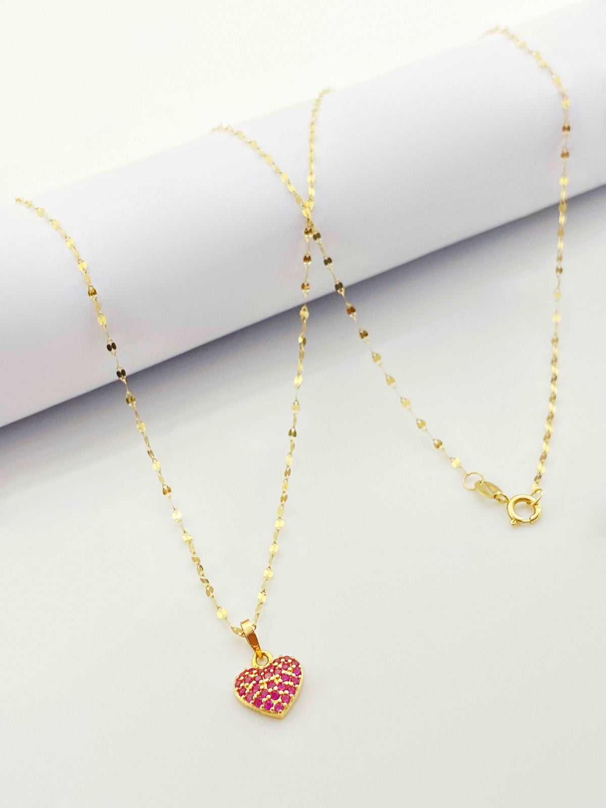 18k Real Gold Silver Heart with Mirror Chain - Embellish Gold