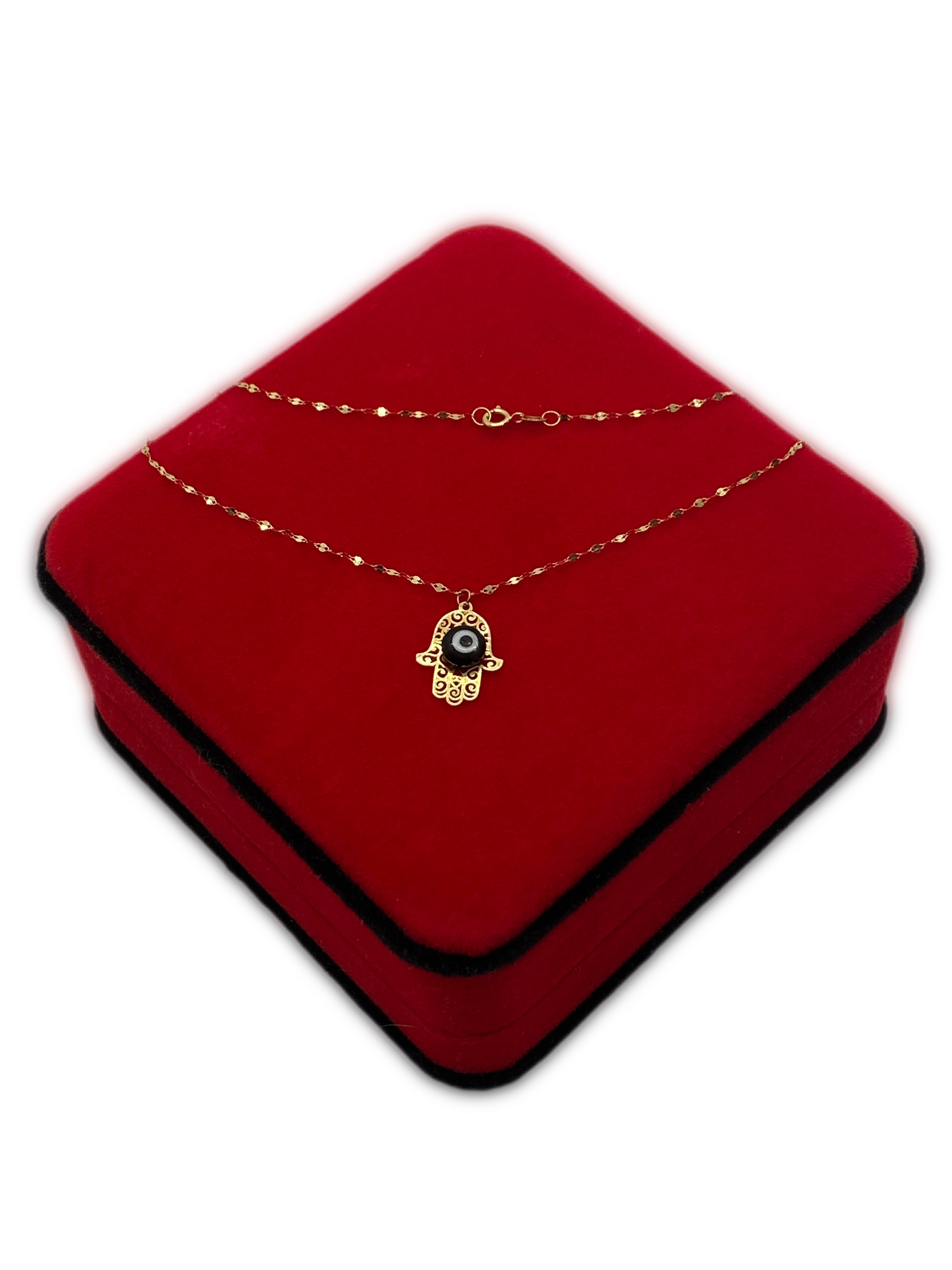 18K Real Gold Hamsa Hand Necklace With Mirror Chain - Embellish Gold