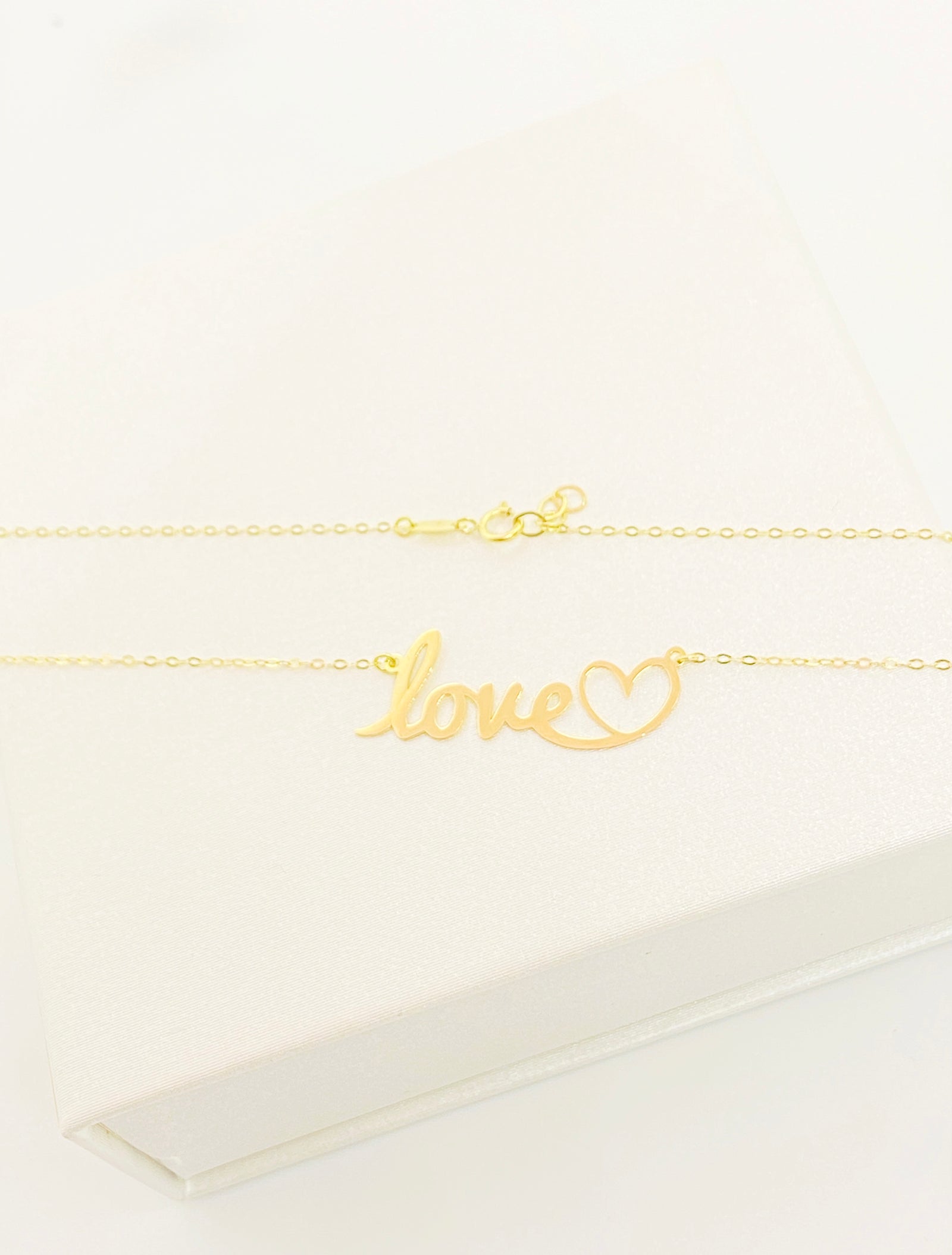 18K Real Gold Love With Heart Necklace - 18k Gold Necklace - Embellish Gold