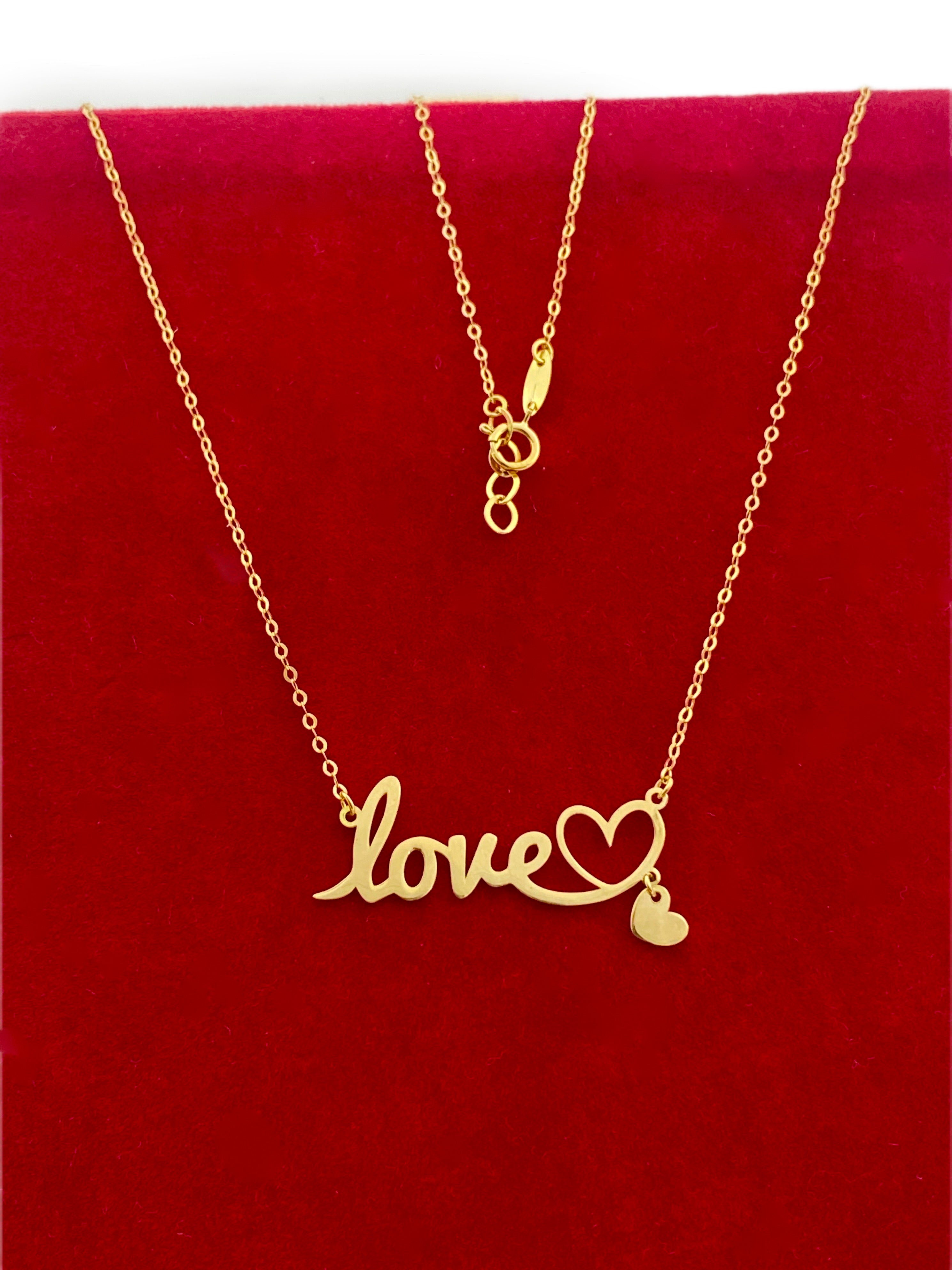 18K Real Gold Love Necklace With Hanging Heart - Embellish Gold