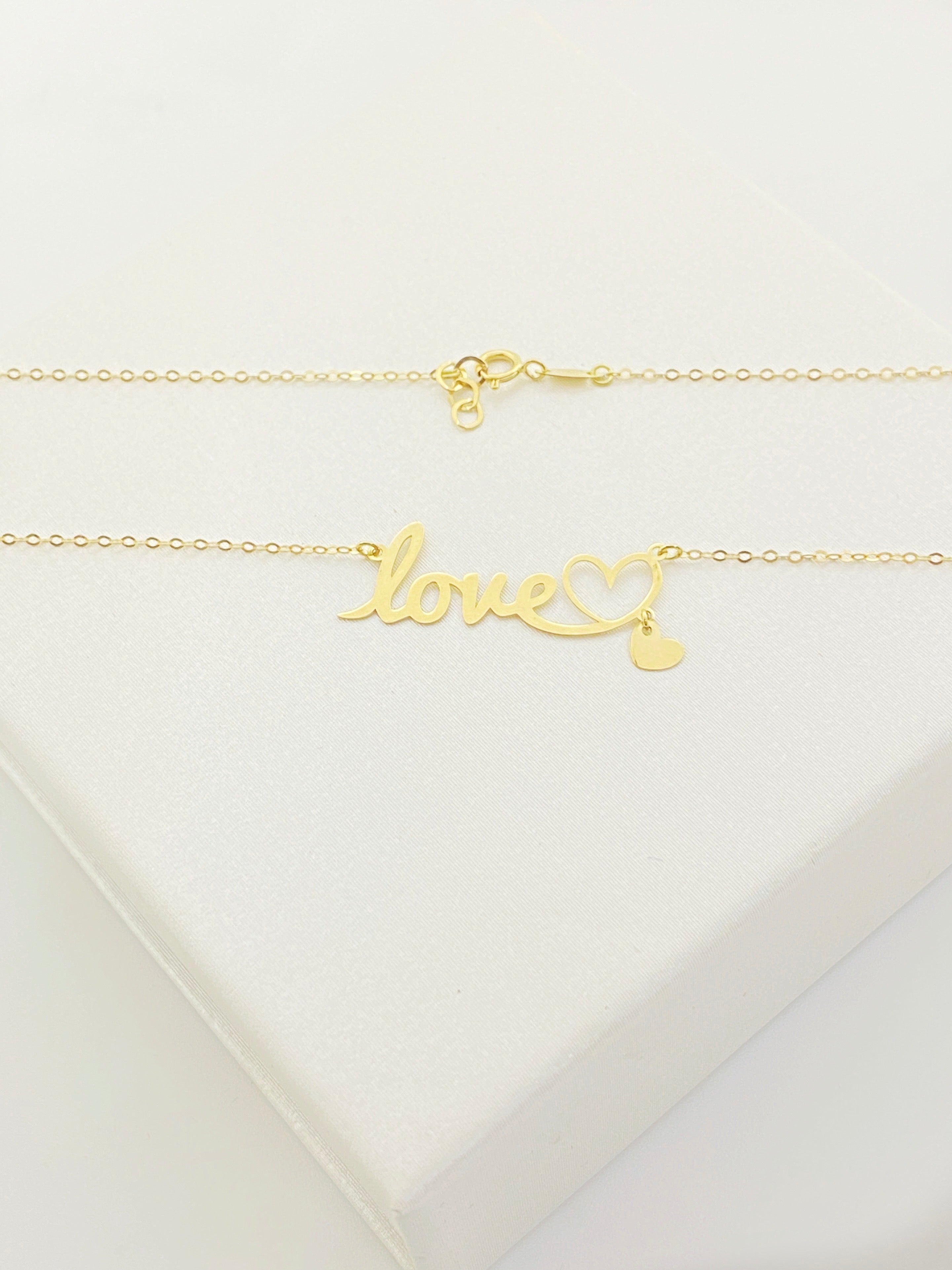 18K Real Gold Love Necklace With Hanging Heart - Embellish Gold