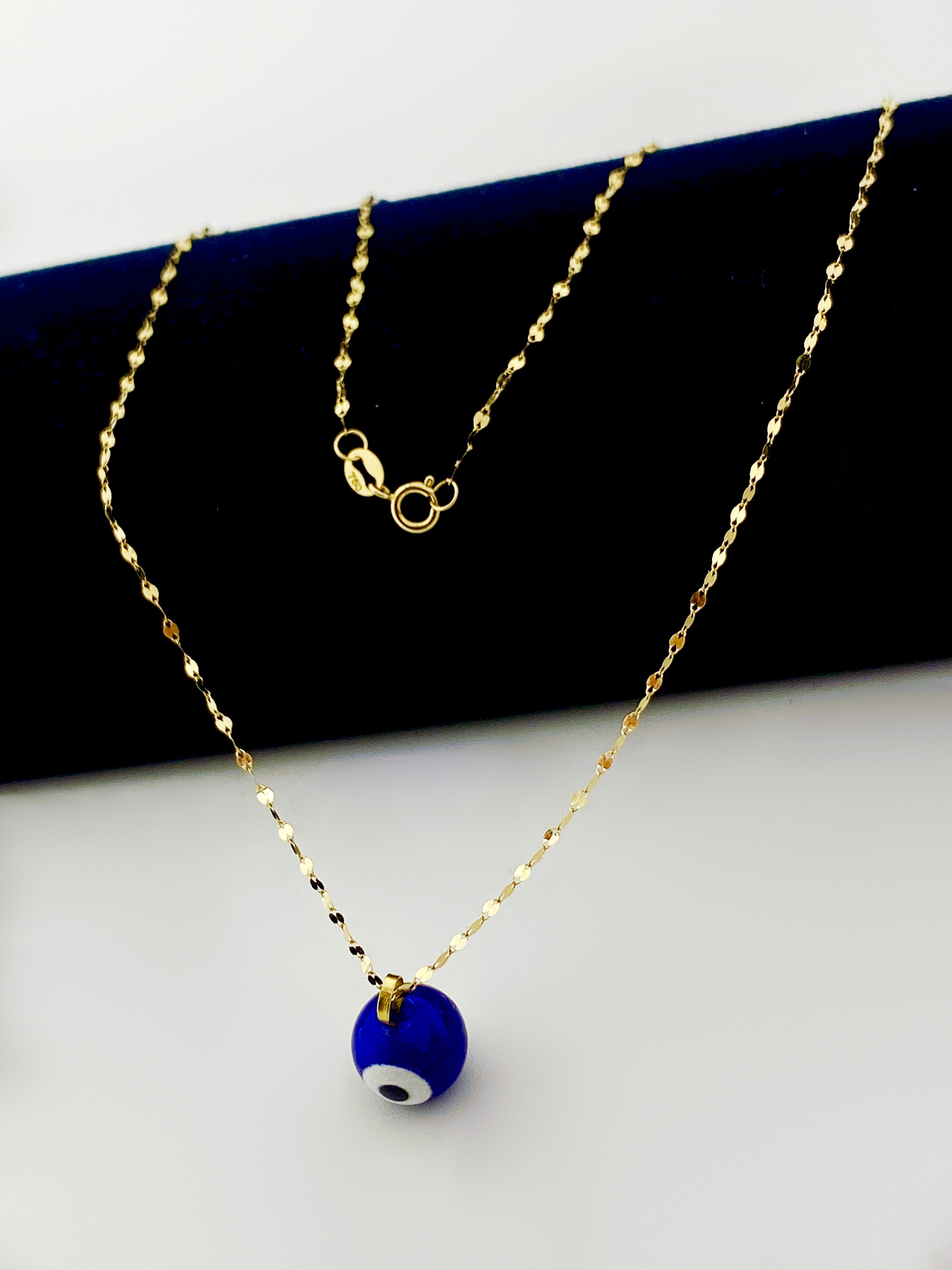 18K Real Gold Dark Blue Evil Eye Ball Necklace.1 - Embellish Gold