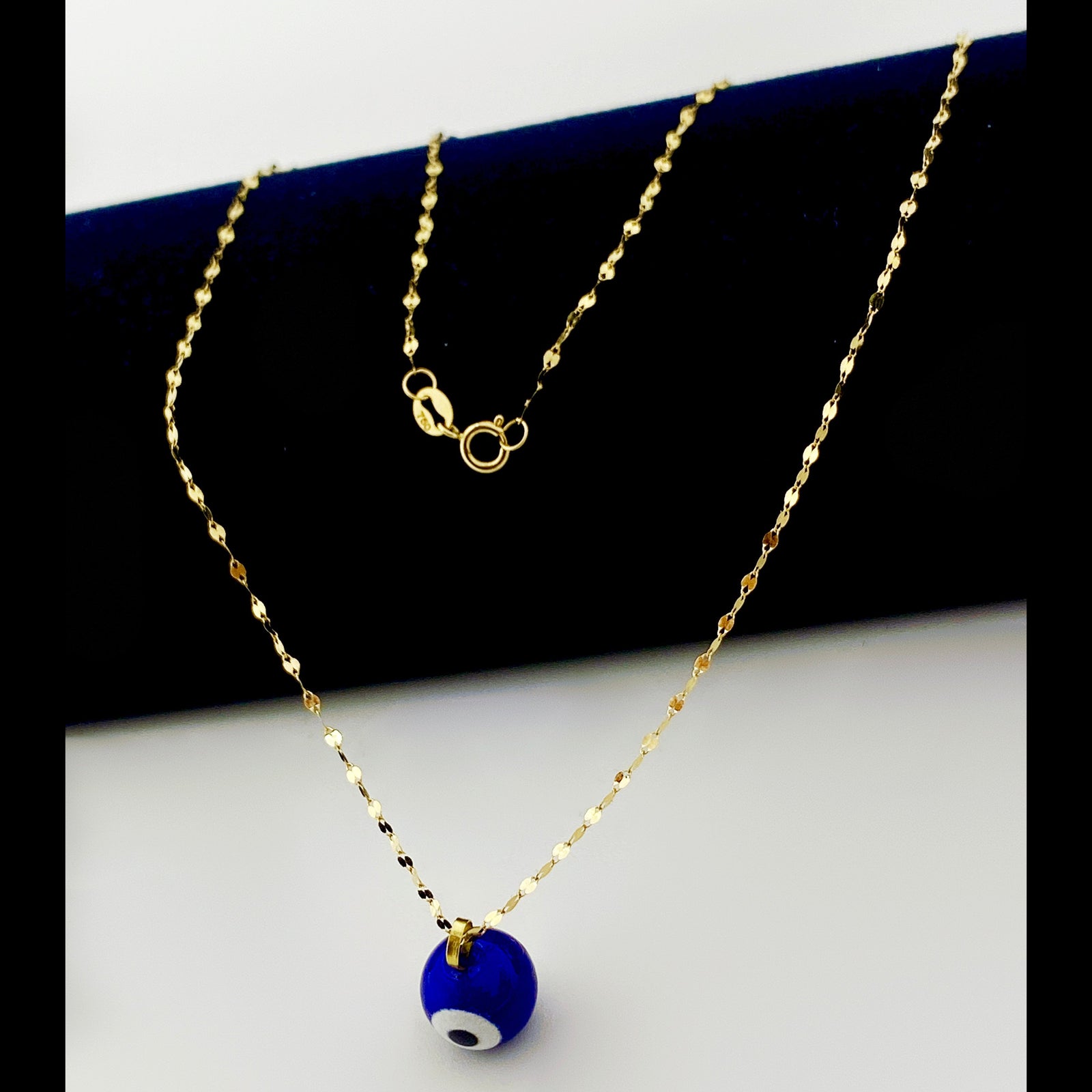 18K Real Gold Blue Evil Eye Necklace - 18k Gold Necklace - Embellish Gold