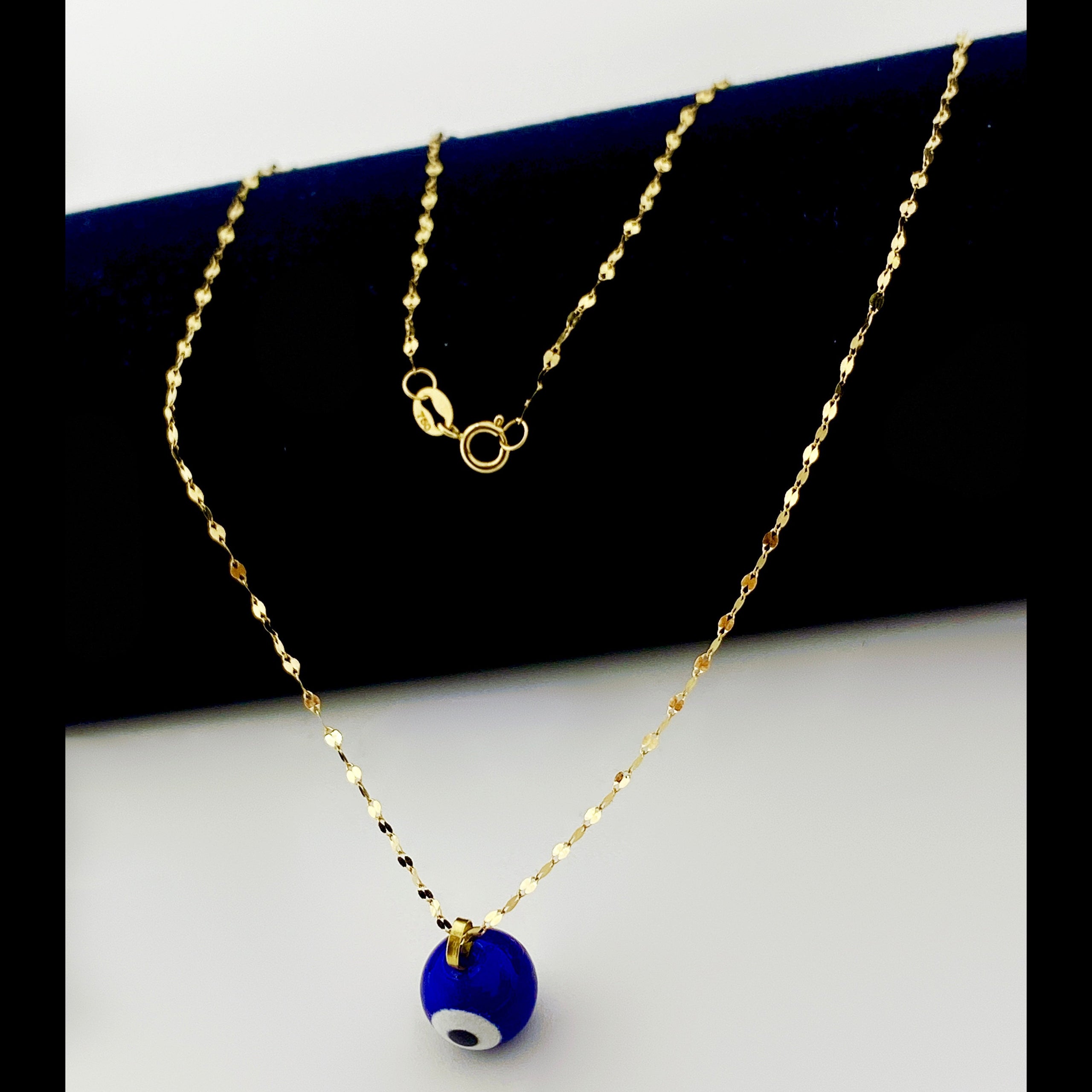 18K Real Gold Dark Blue Evil Eye Ball Necklace.1 - Embellish Gold