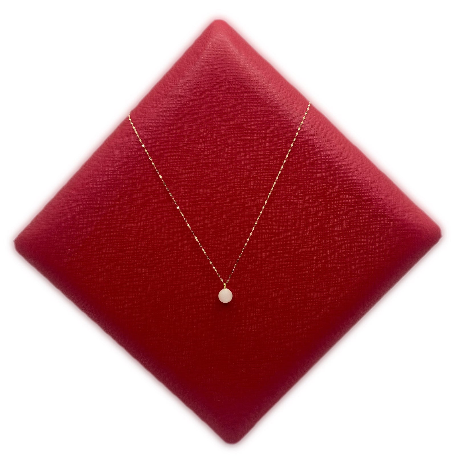 18K Real Gold White Pearl Necklace With Mirror Chain - 18k Gold Necklace - Embellish Gold