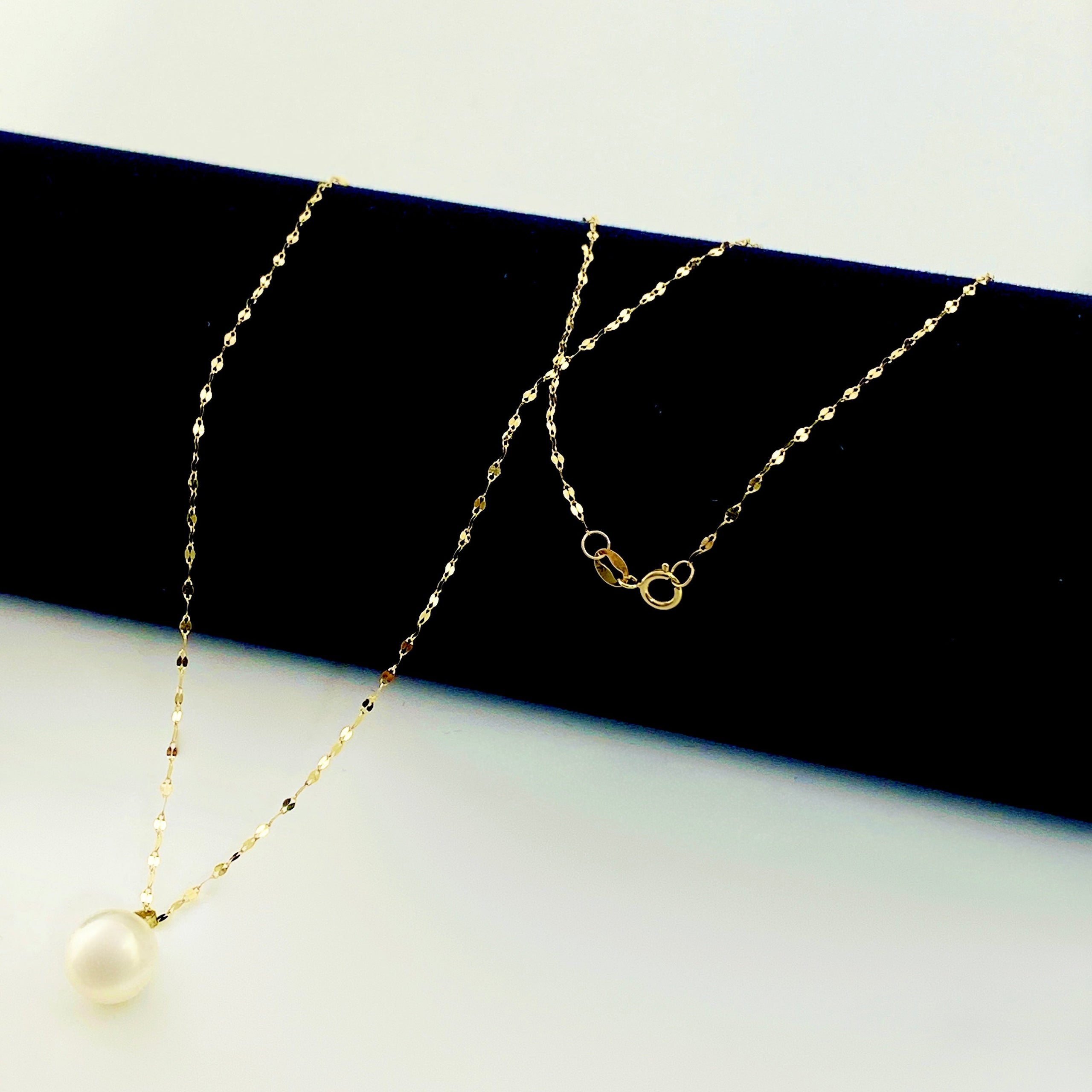 18K Real Gold White Pearl Necklace With Mirror Chain - Embellish Gold