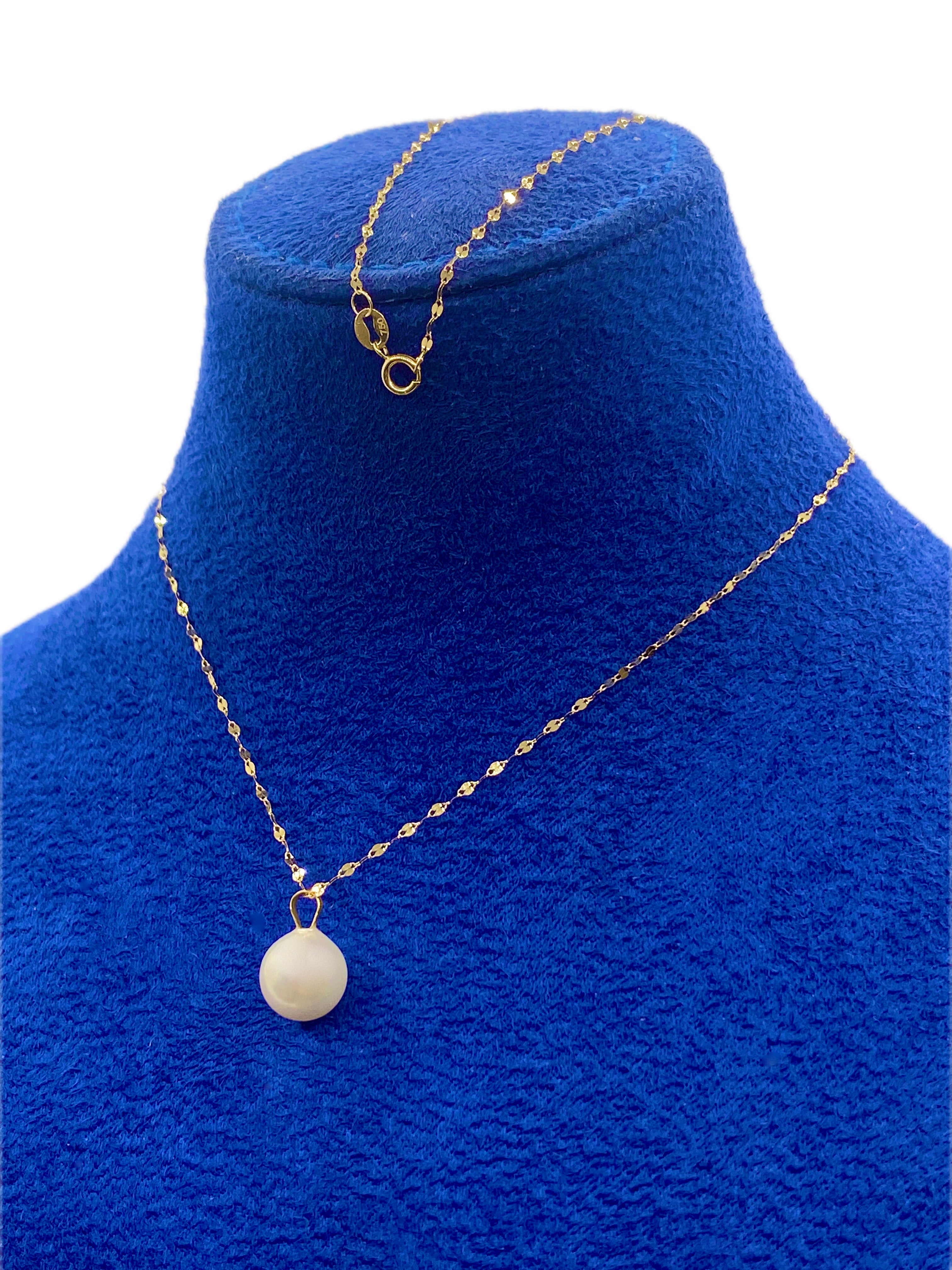 18K Real Gold White Pearl Necklace With Mirror Chain - Embellish Gold