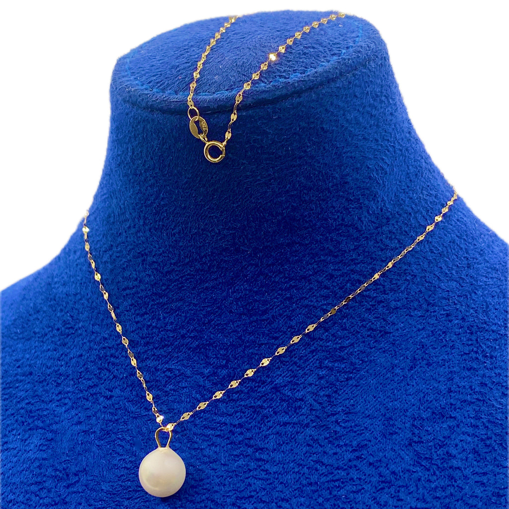 18K Real Gold White Pearl Necklace With Mirror Chain - Embellish Gold