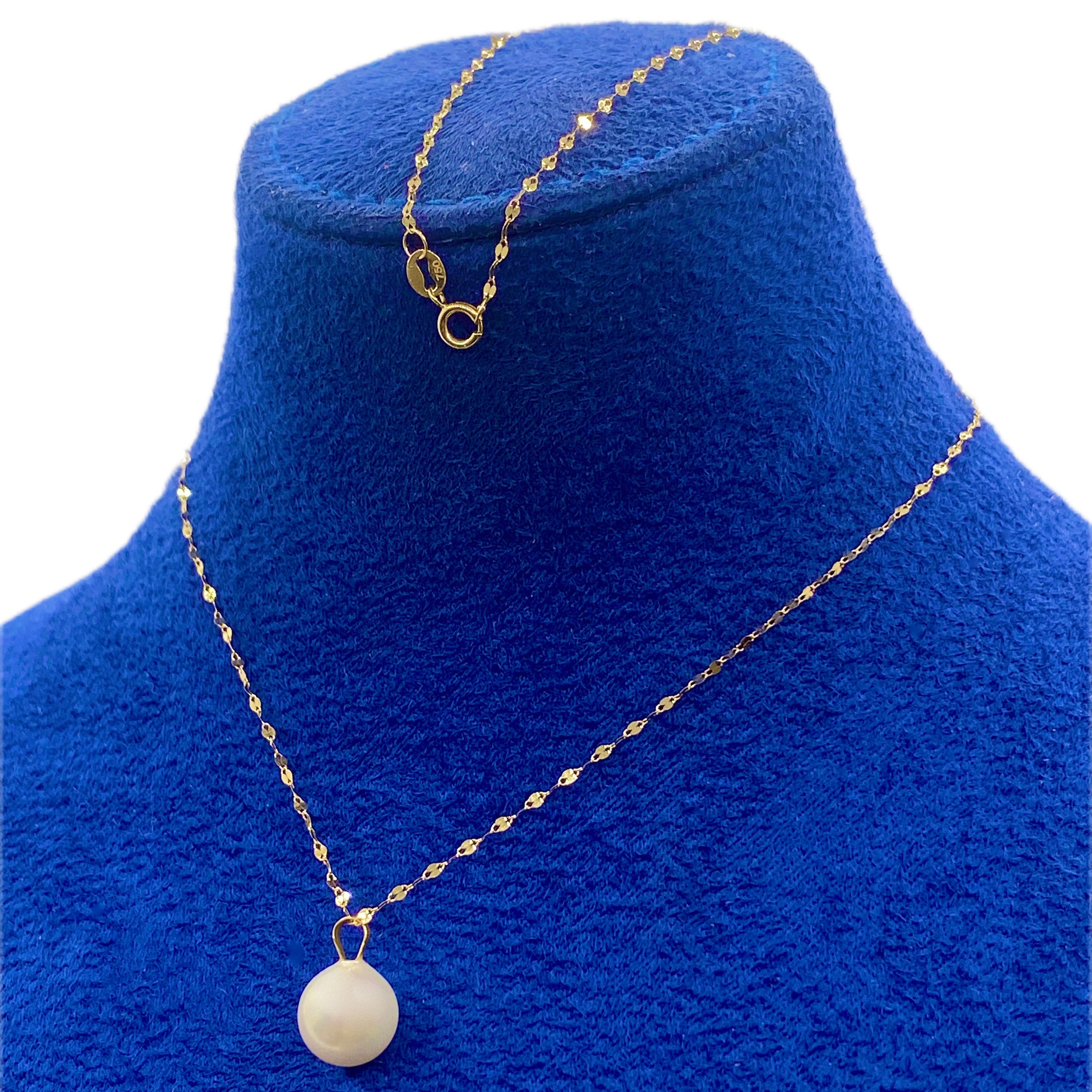 18K Real Gold White Pearl Necklace With Mirror Chain - Embellish Gold