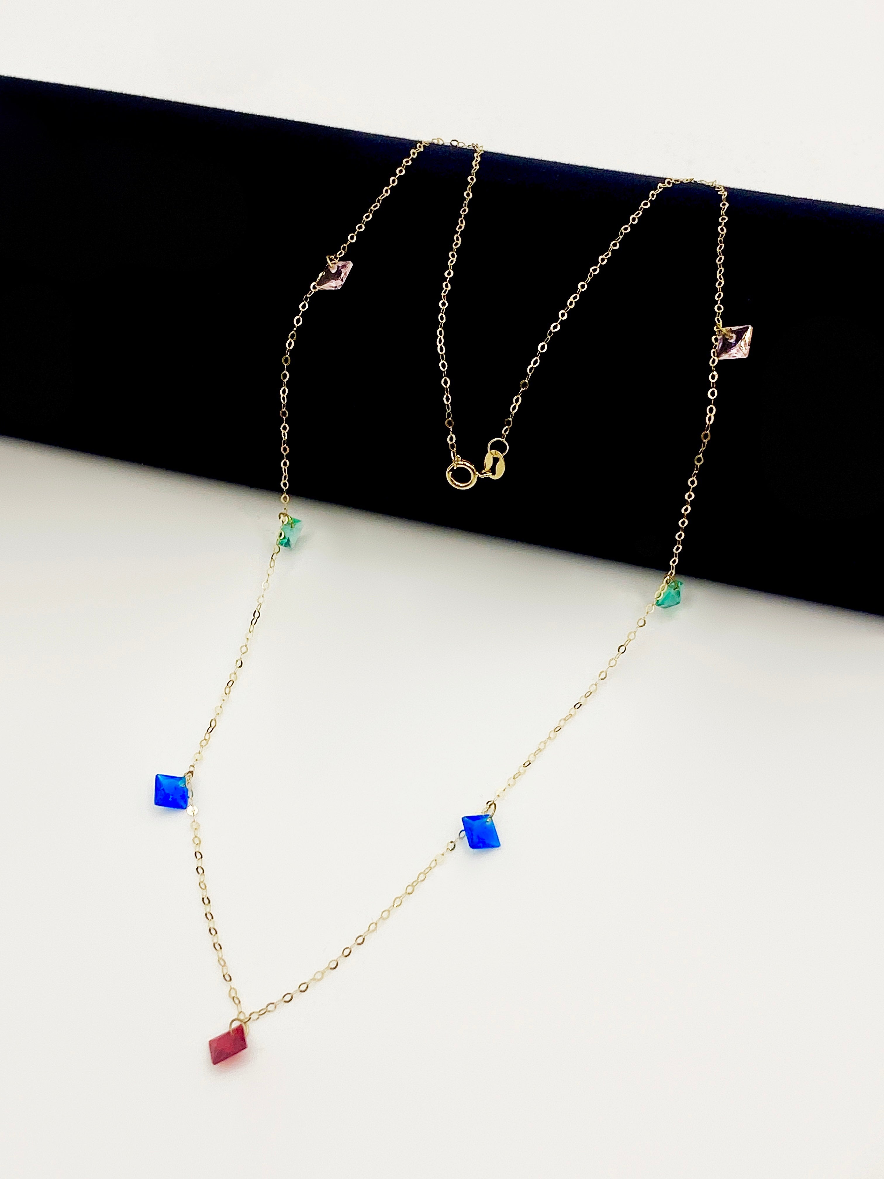 18K Real Gold Multi Color Stone Necklace - Embellish Gold