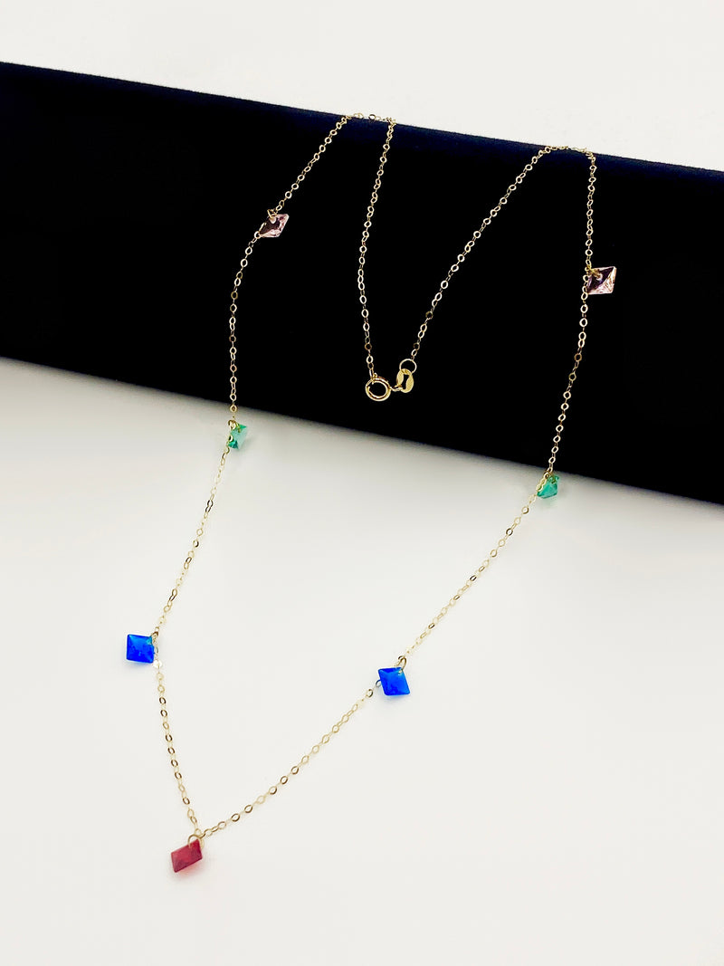 18K Real Gold Multi Color Stone Necklace - ad collection - Embellish Gold