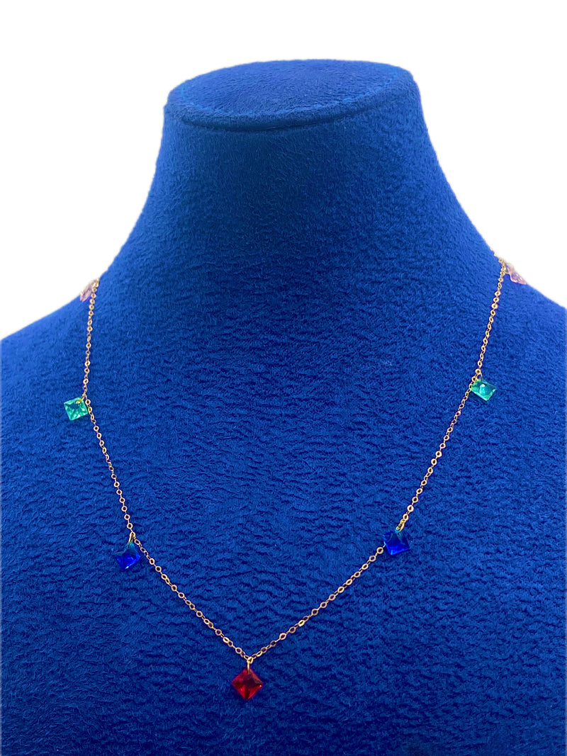 18K Real Gold Multi Color Stone Necklace - ad collection - Embellish Gold