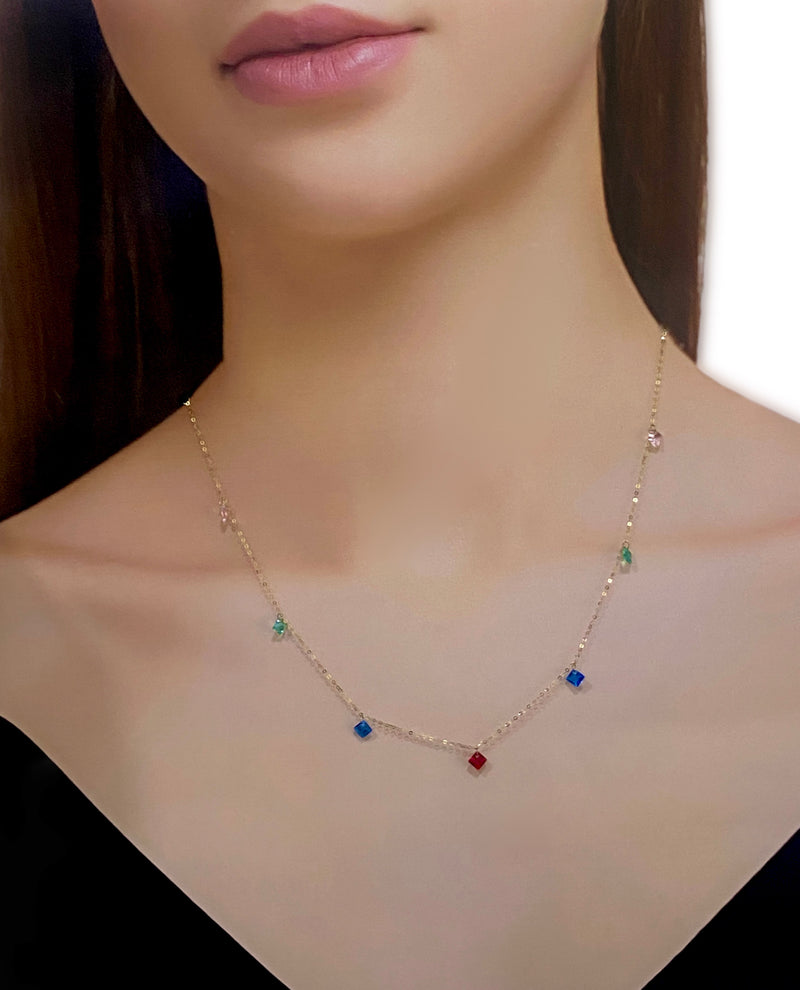 18K Real Gold Multi Color Stone Necklace - ad collection - Embellish Gold