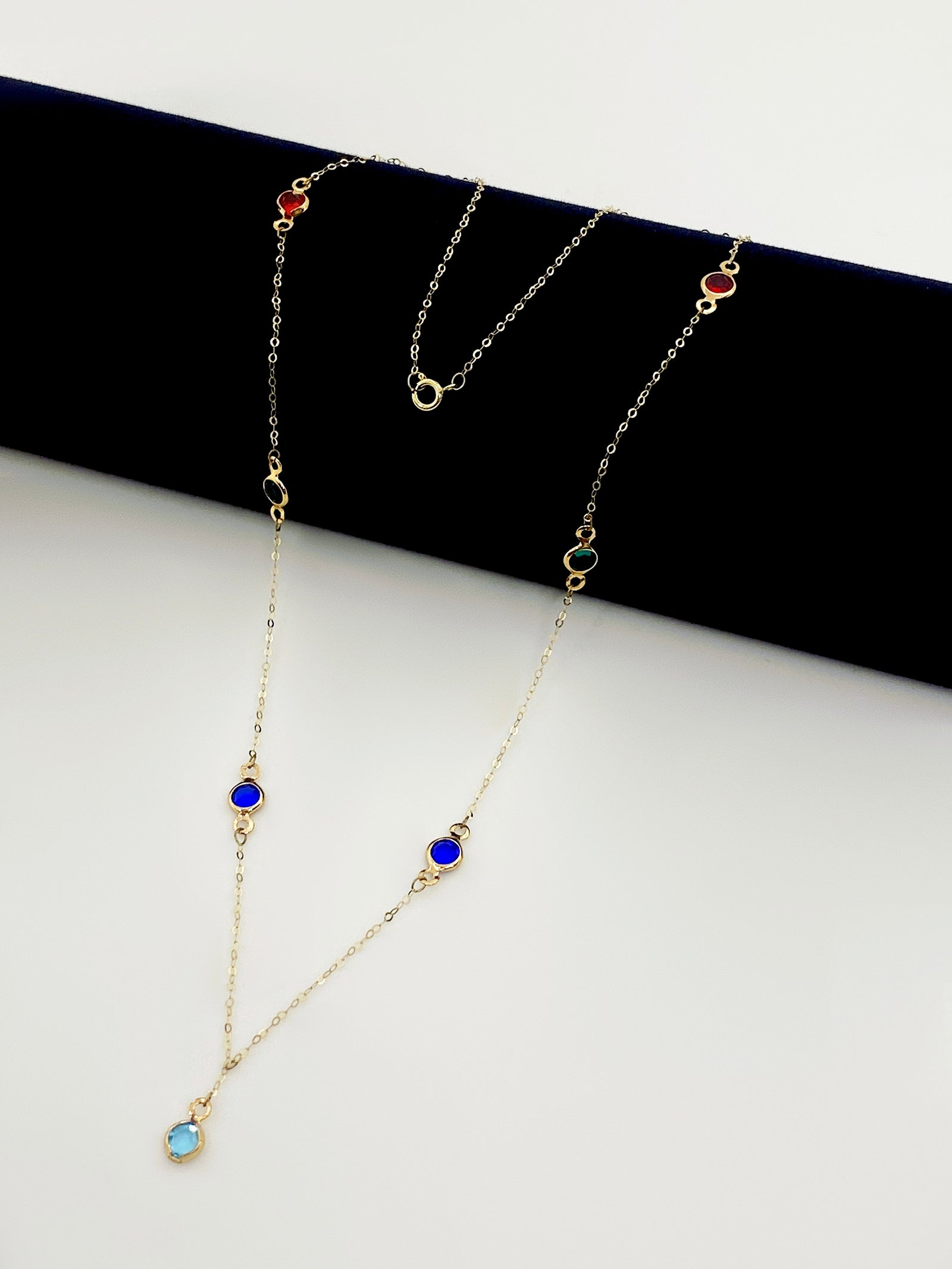 18K Real Gold Multi Color Round Stone Necklace - 18k Gold Necklace - Embellish Gold
