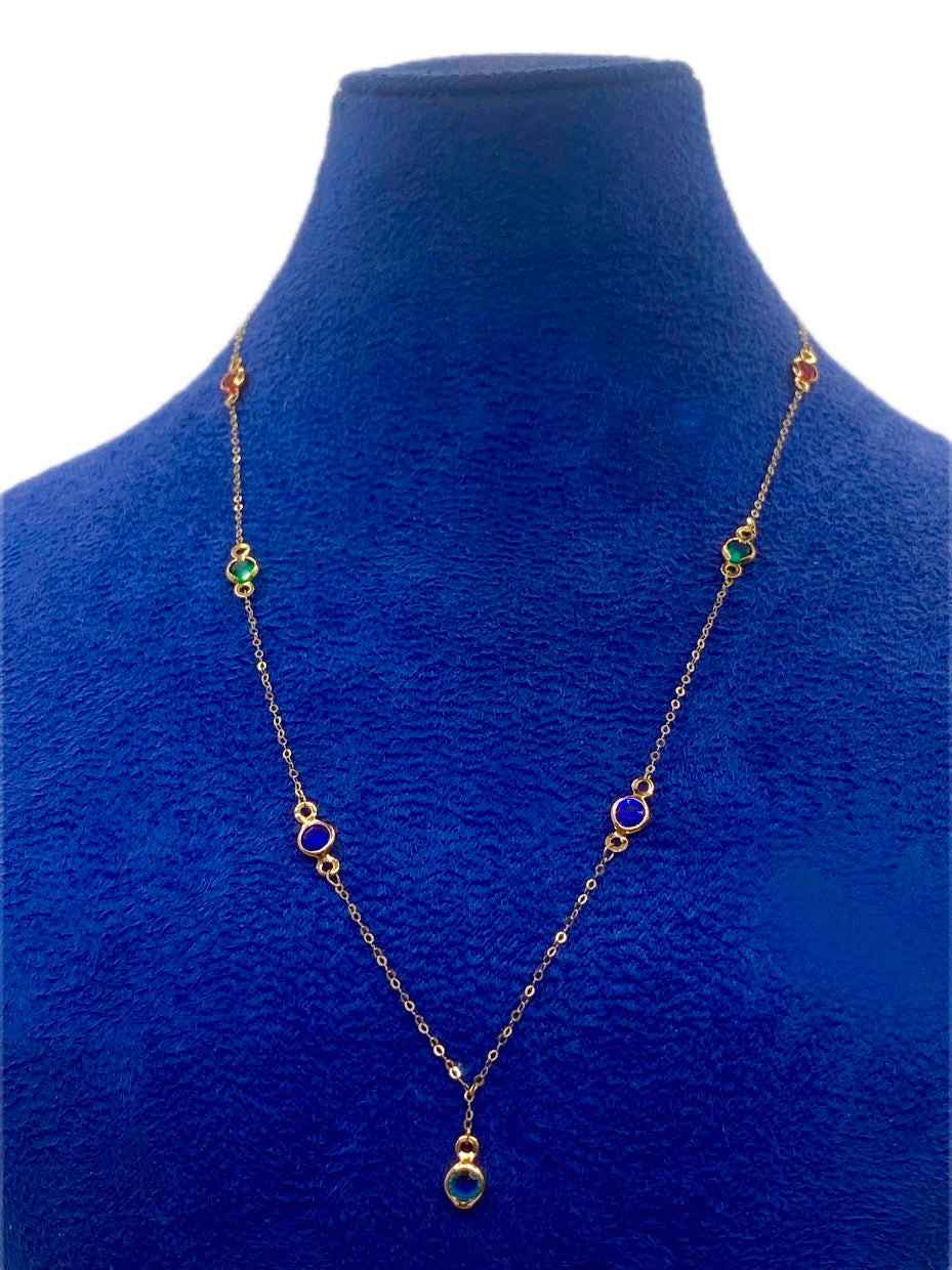 18K Real Gold Multi Color Round Stone Necklace - Embellish Gold