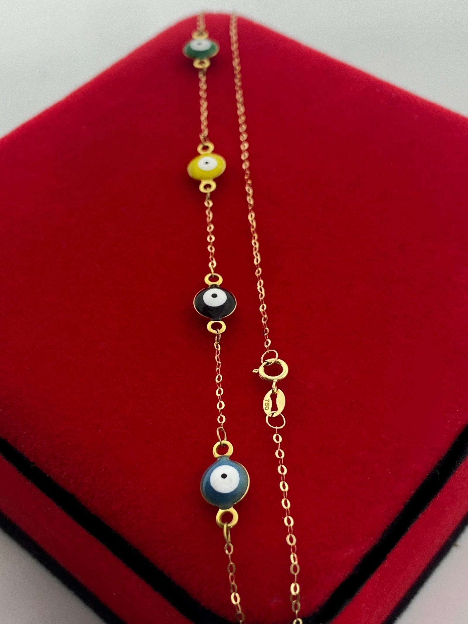 18K Real Gold Multicolor Evil Eye Necklace - 18k Gold Necklace - Embellish Gold