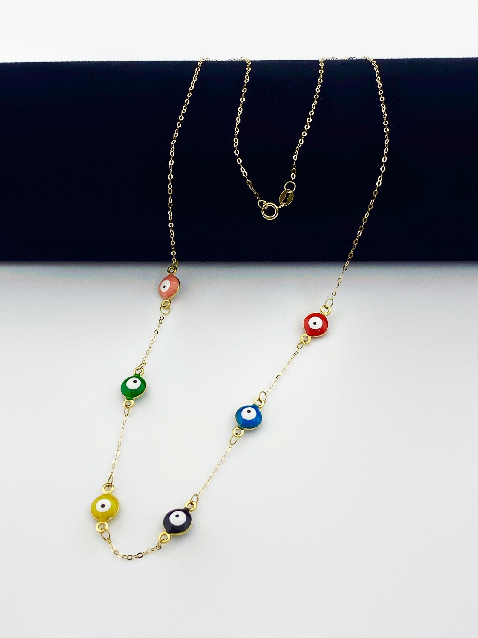18K Real Gold Multicolor Evil Eye Necklace - 18k Gold Necklace - Embellish Gold