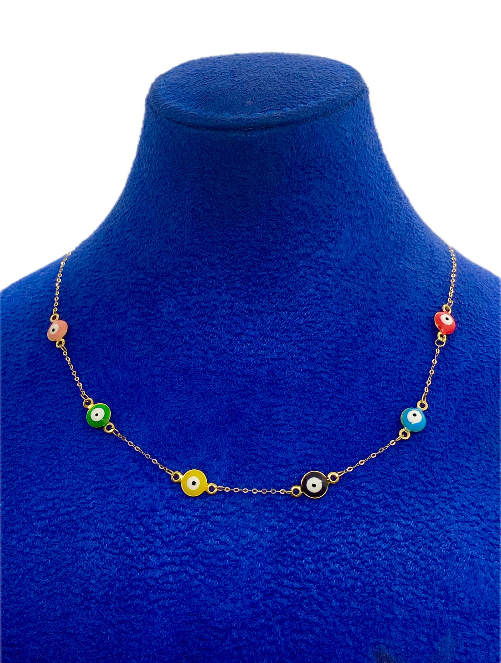 18K Real Gold Multicolor Evil Eye Necklace - 18k Gold Necklace - Embellish Gold