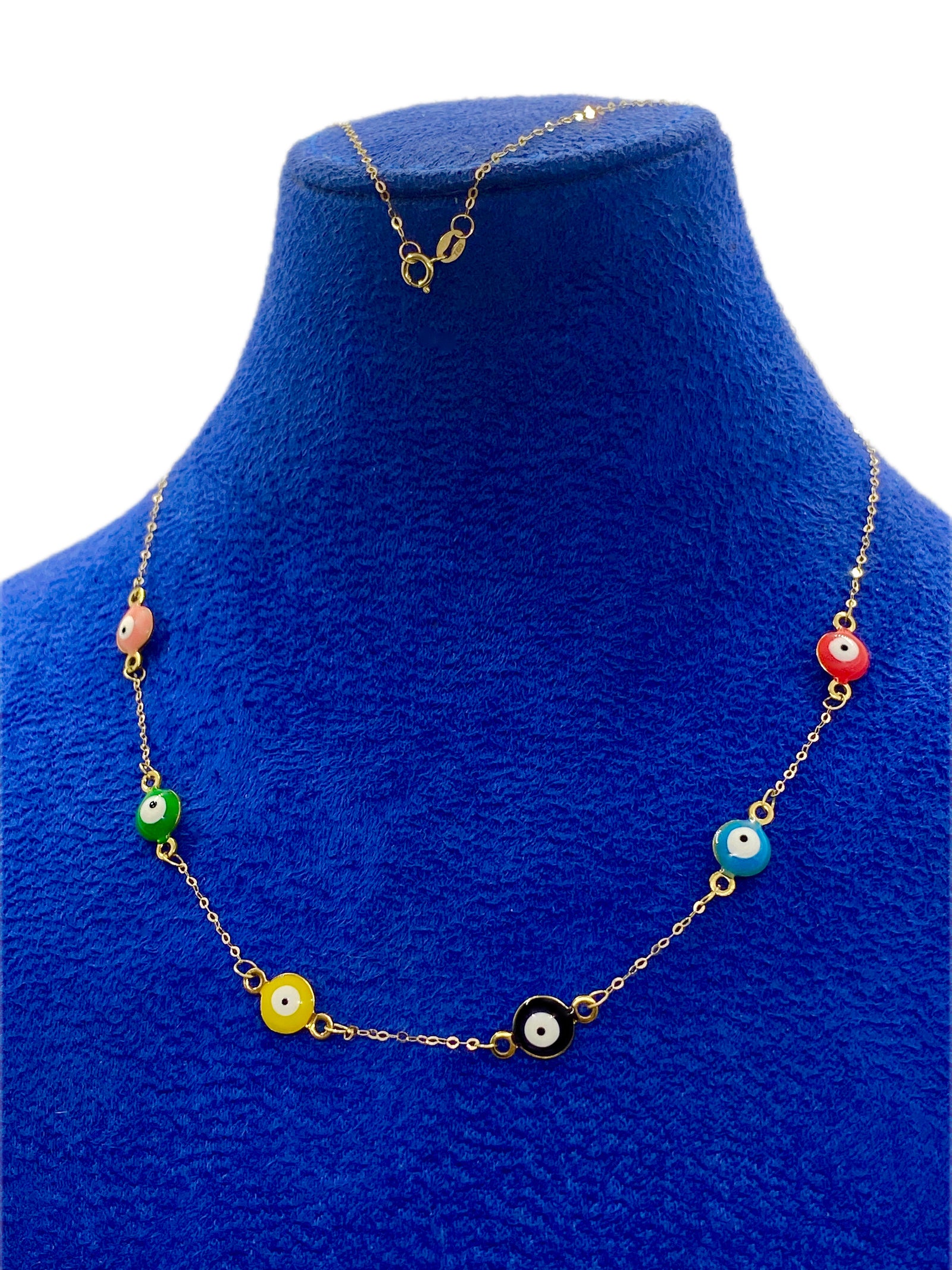 18K Real Gold Multicolor Evil Eye Necklace - 18k Gold Necklace - Embellish Gold