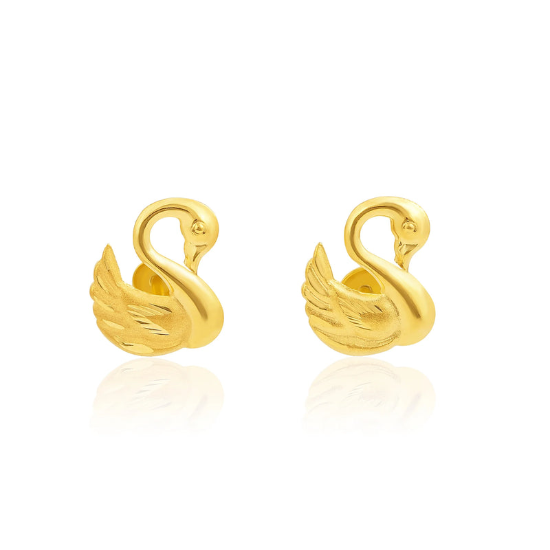 18K Real Gold Swan Earrings - 18k Gold Earrings - Embellish Gold