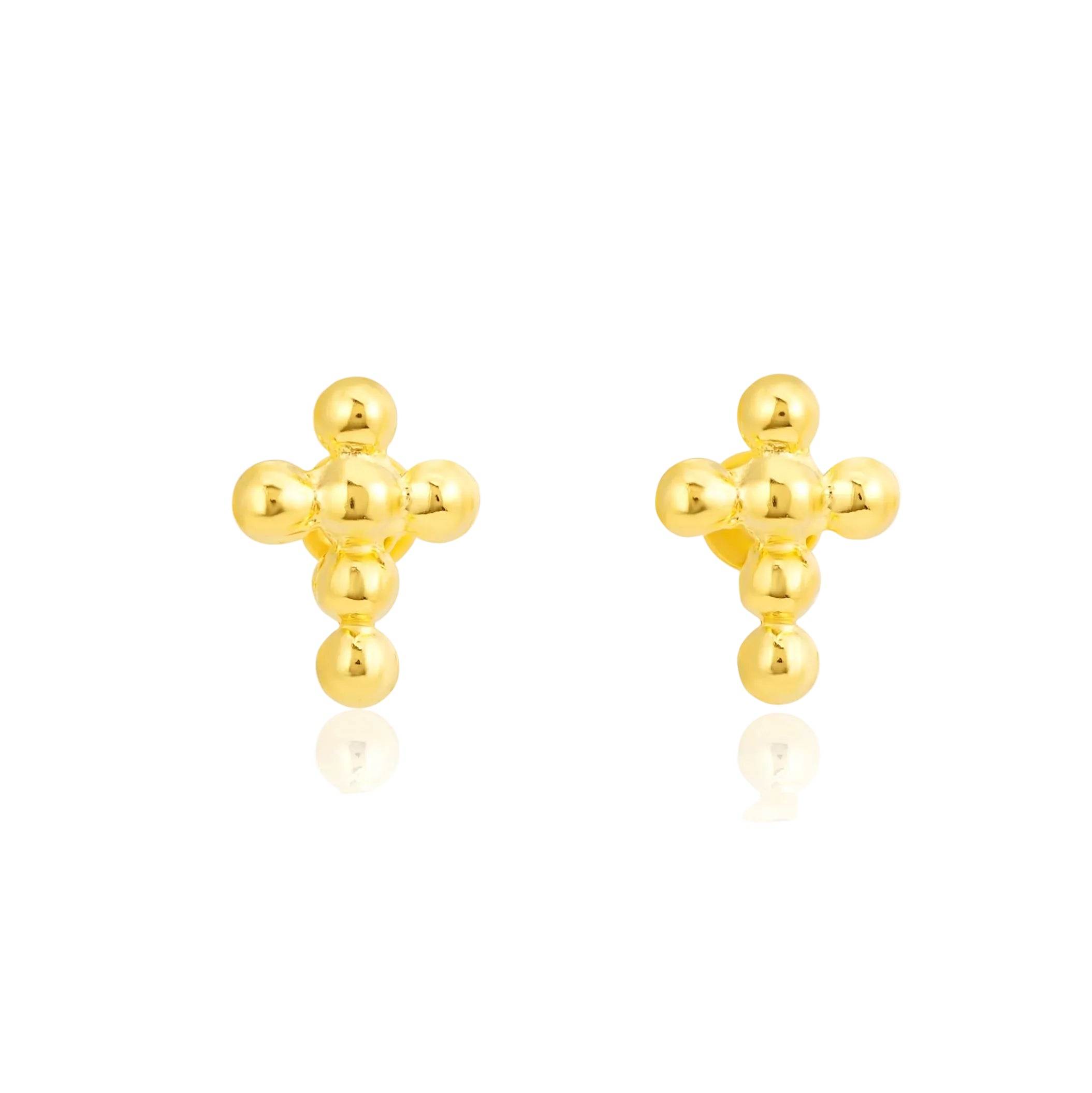 18k Gold Bubble Cross Earrings