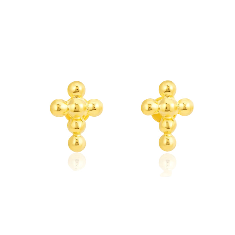 18k Gold Bubble Cross Earrings - 18k Gold Earrings - Embellish Gold Jewelry & Diamond