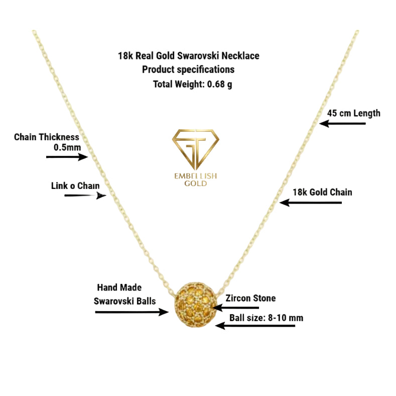 قلادة سواروفسكي من الذهب الحقيقي عيار 18 قيراط - 18k Gold Necklace - Embellish Gold Jewelry & Diamond