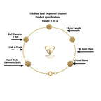 Gold bracelet with specifications labeled on a white background