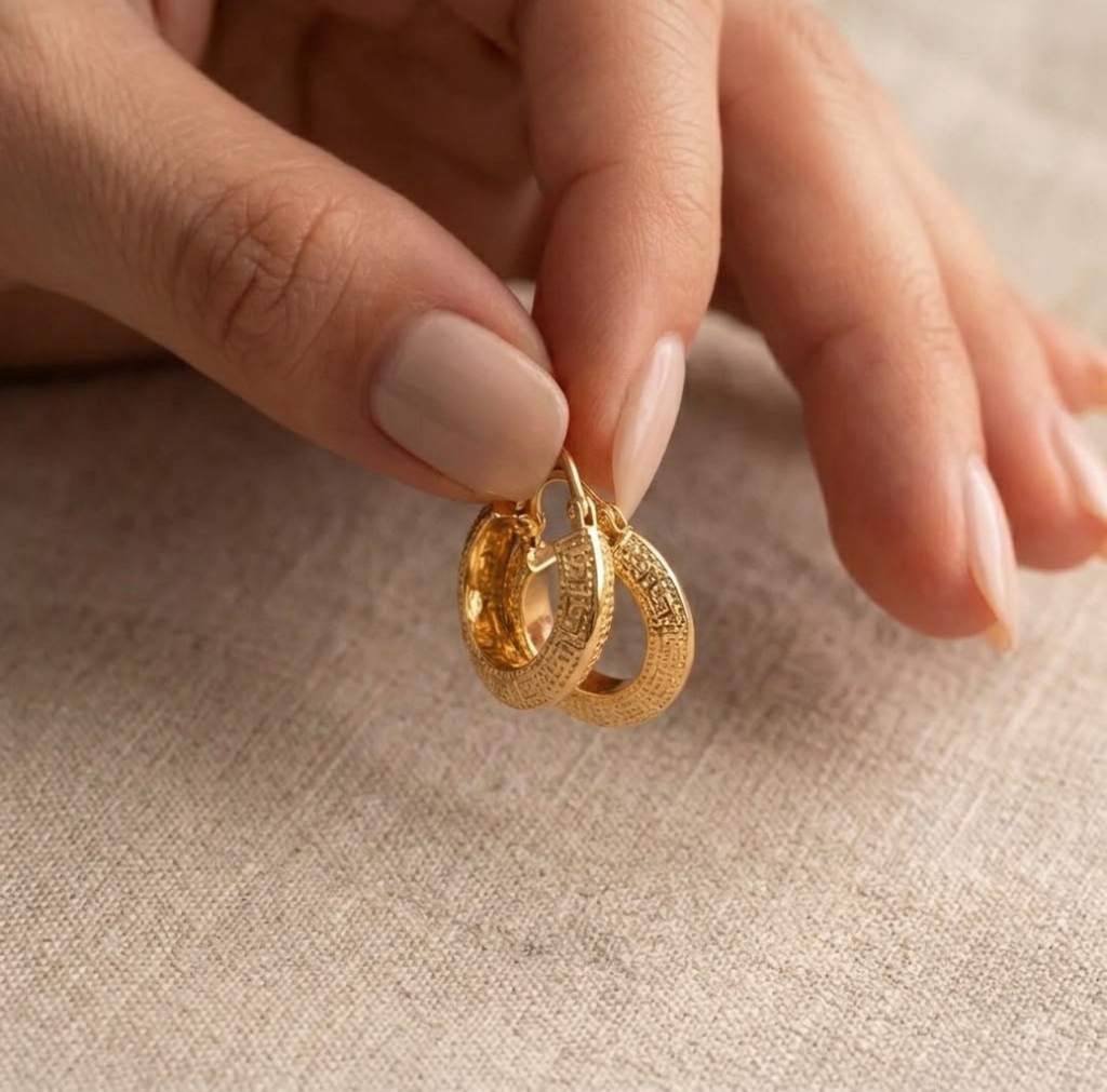 18k Gold Hollow Maze Loop Earrings