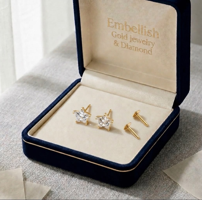 18k Gold Diamond Star Earrings - 18k Gold Earrings - Embellish Gold Jewelry & Diamond