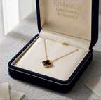 18k Gold Jade Clover Black Necklace
